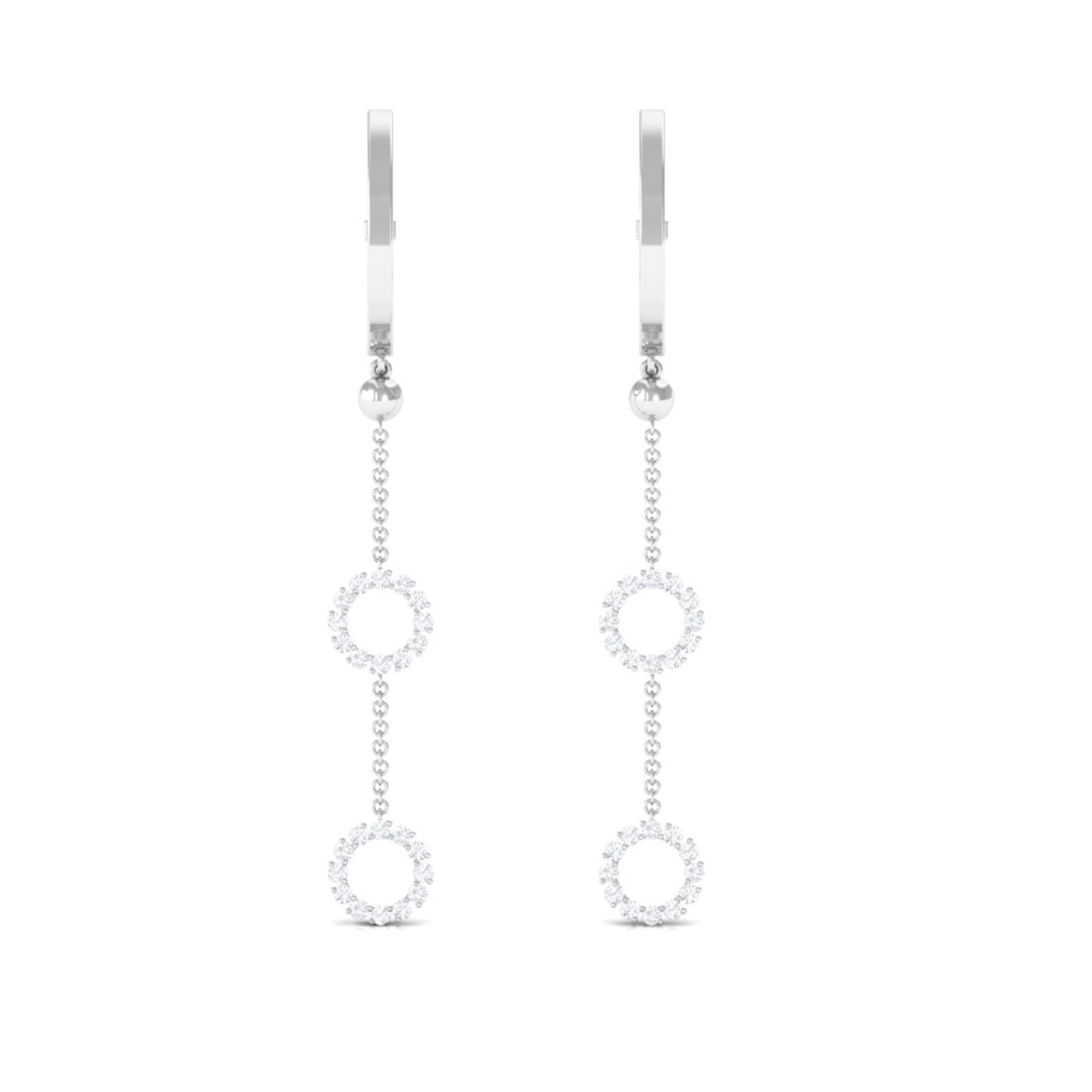 Open Circle Diamond Dangle Chain Hoop Earrings