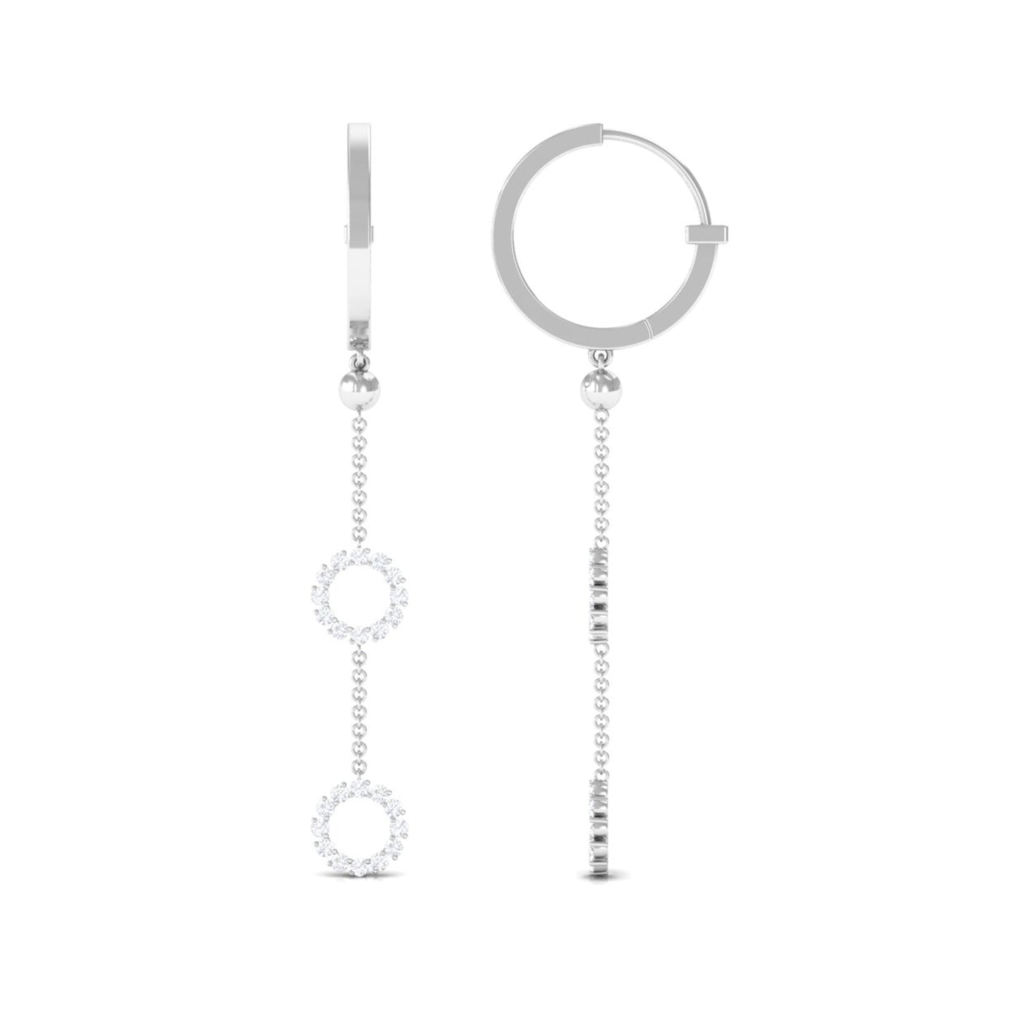 Open Circle Diamond Dangle Chain Hoop Earrings
