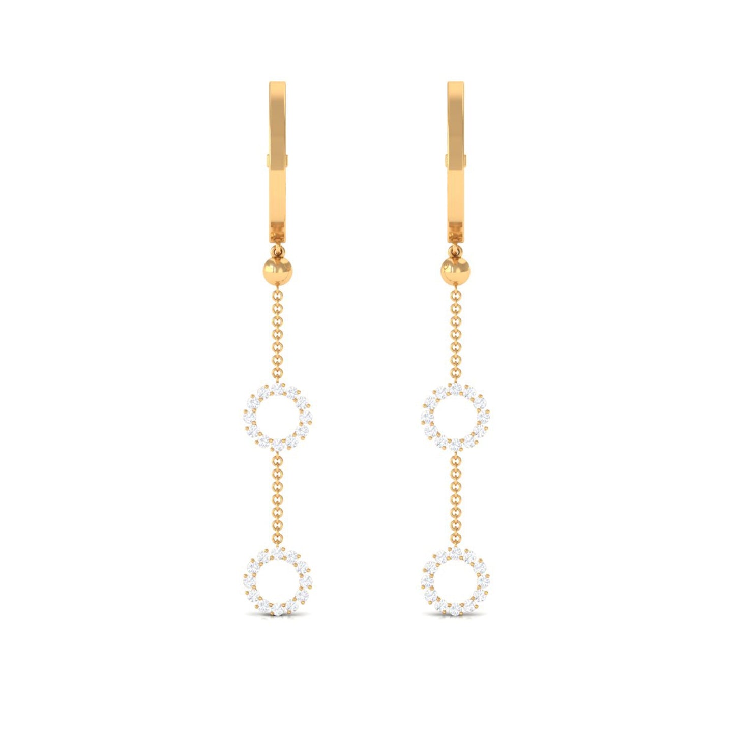 Open Circle Diamond Dangle Chain Hoop Earrings