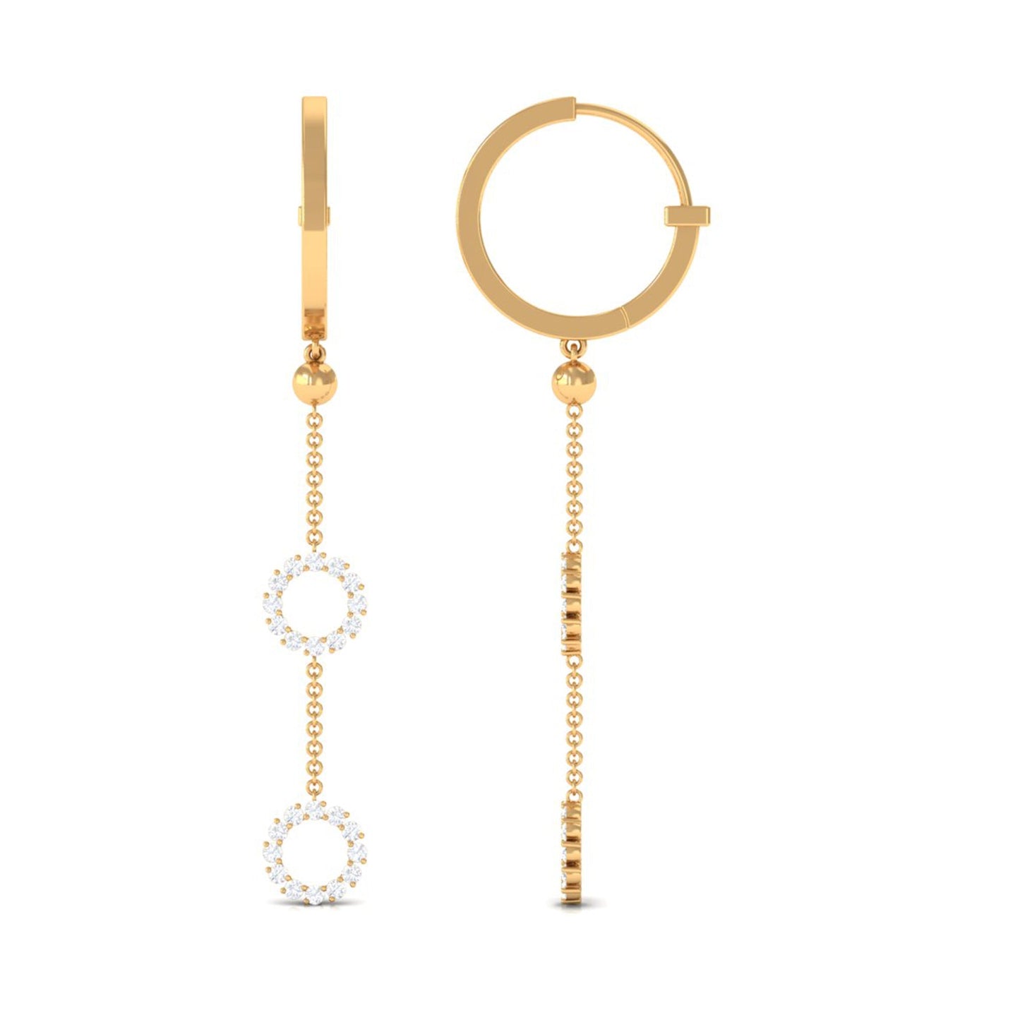 Open Circle Diamond Dangle Chain Hoop Earrings
