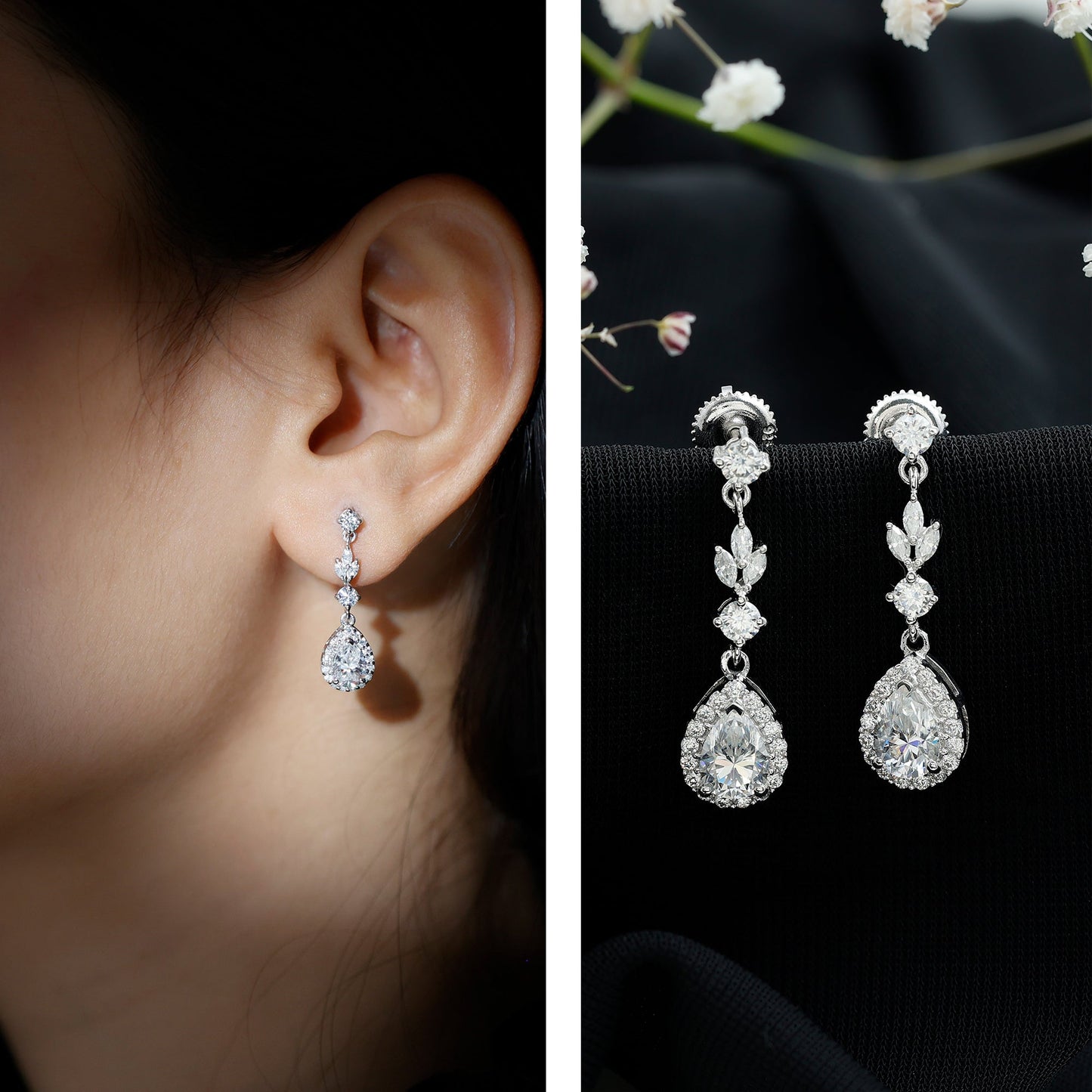 Classic Pear Shape Moissanite Bridal Dangle Earrings
