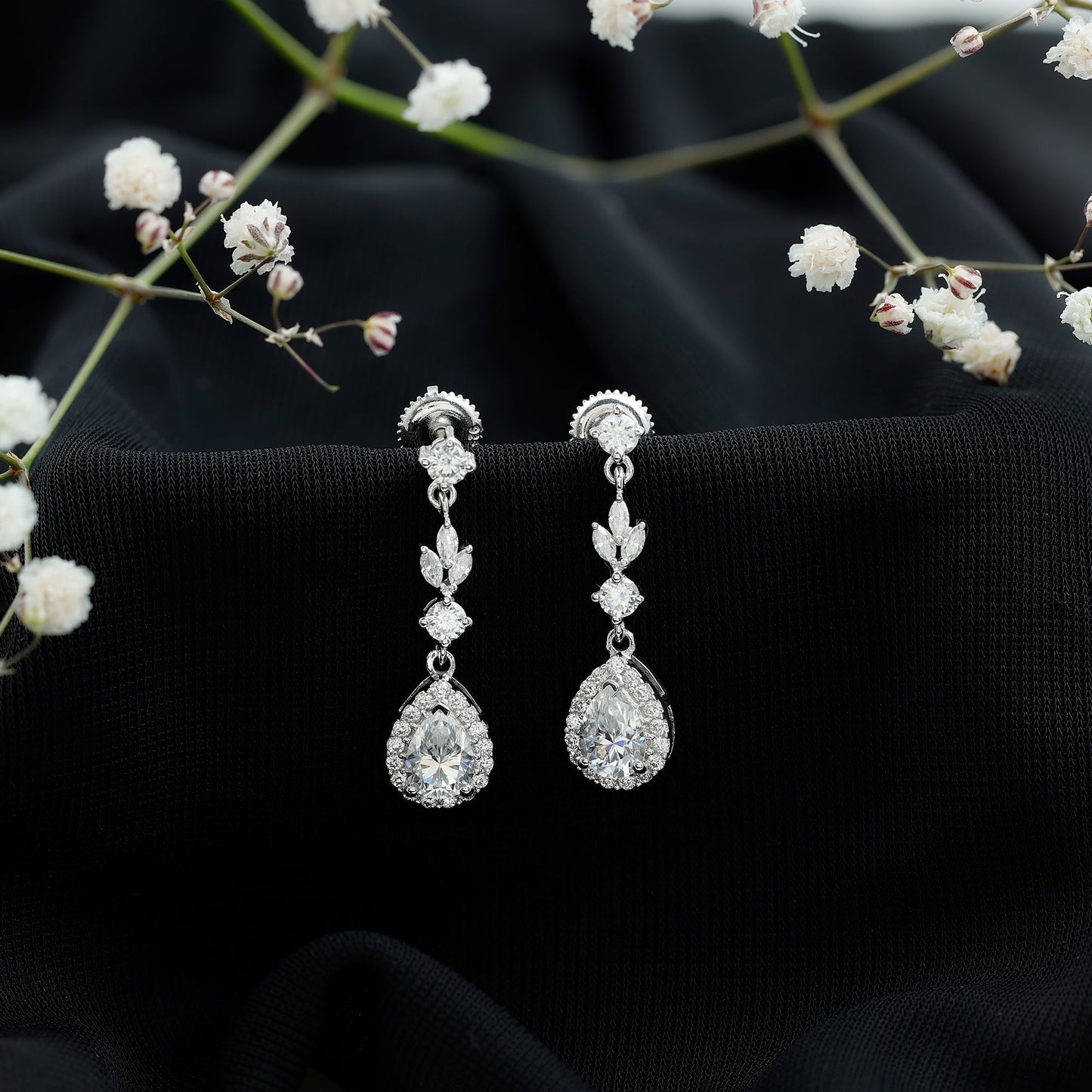 Classic Pear Shape Moissanite Bridal Dangle Earrings