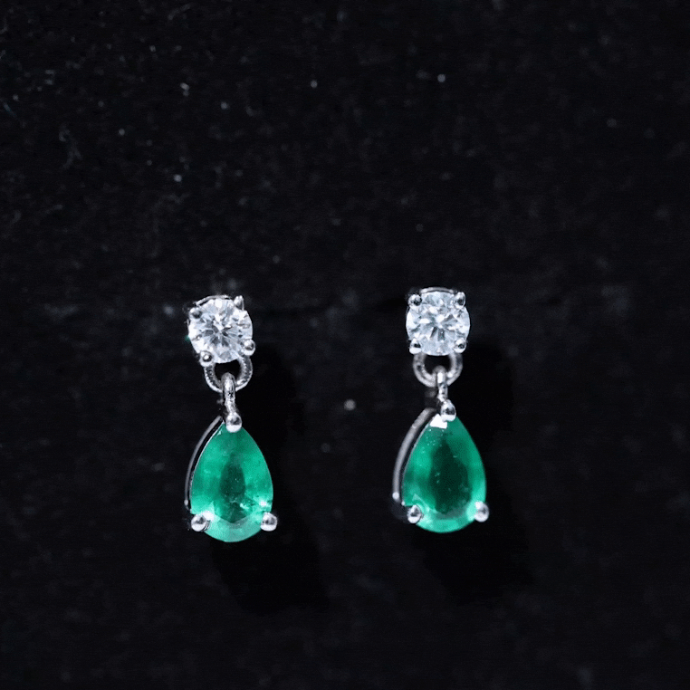 Certified Emerald and Diamond Bridal Teardrop Earrings