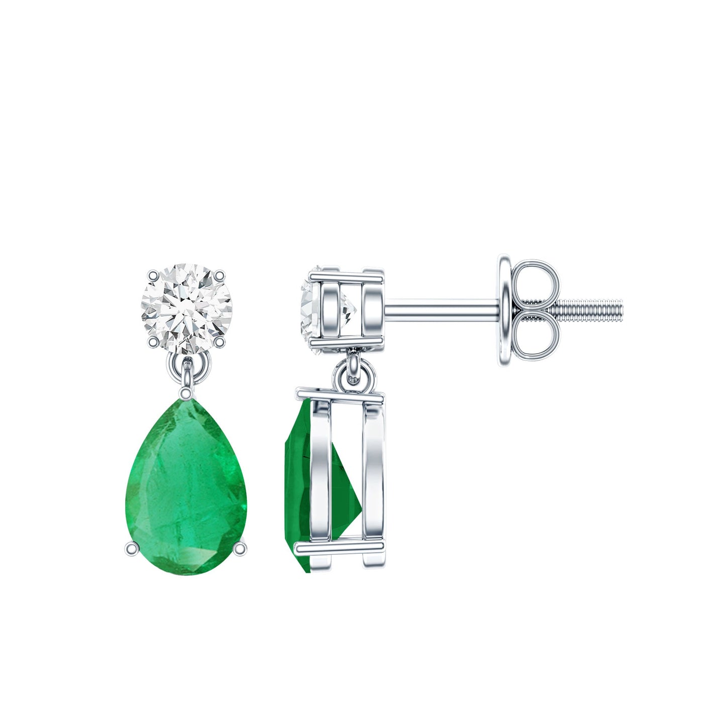 Certified Emerald and Diamond Bridal Teardrop Earrings