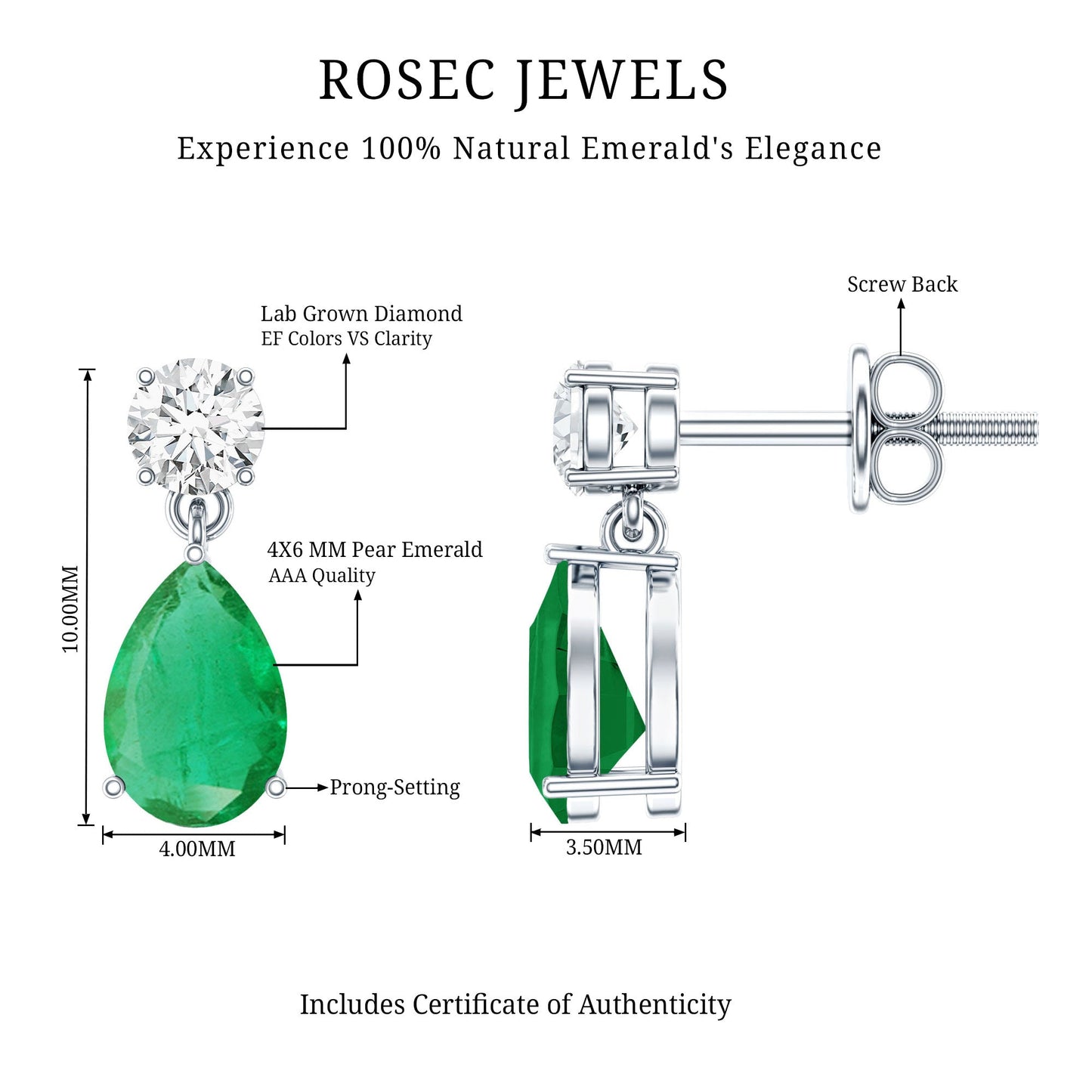 Certified Emerald and Diamond Bridal Teardrop Earrings