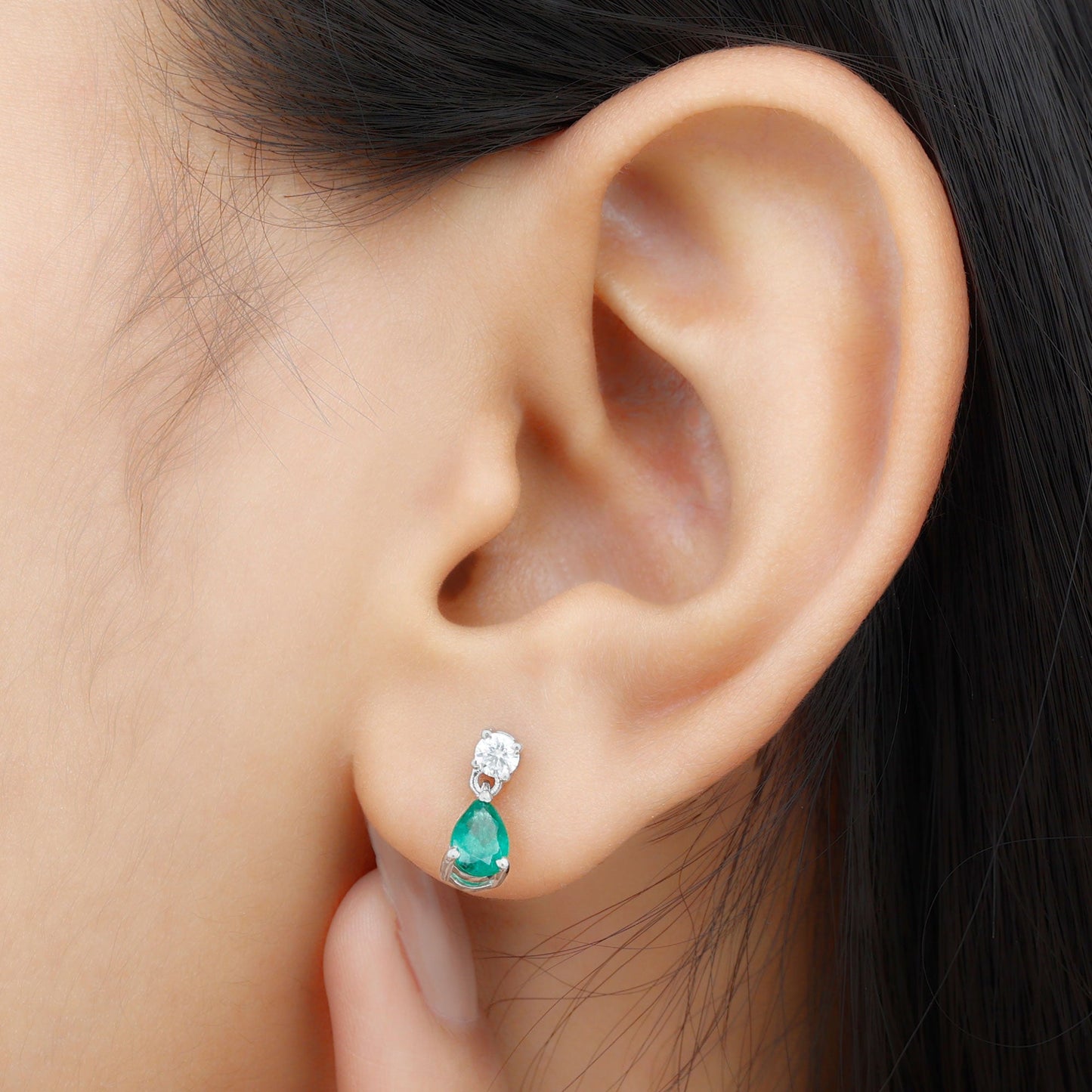 Certified Emerald and Diamond Bridal Teardrop Earrings