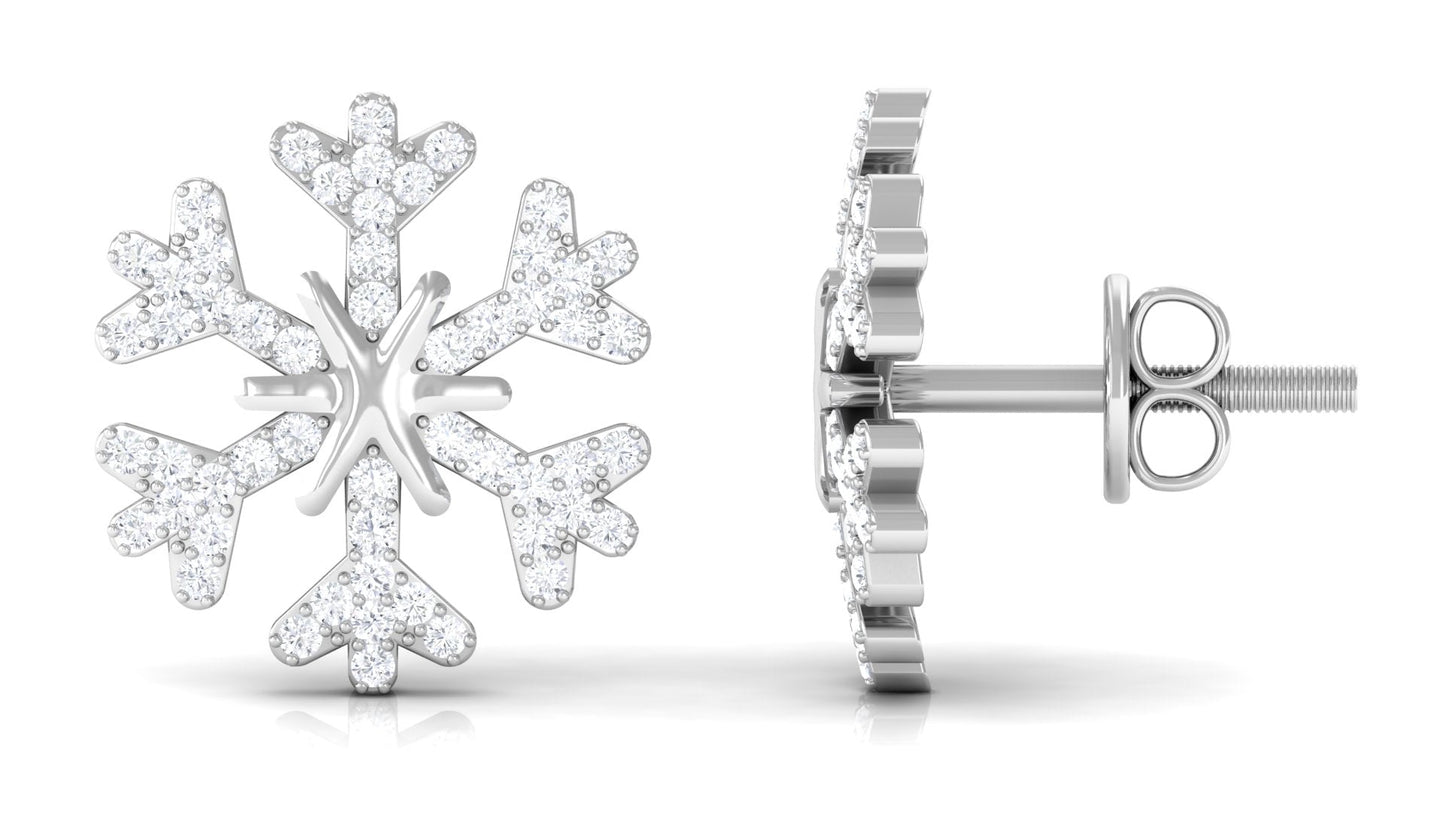 Natural Diamond Snowflake Earrings with Screw Back