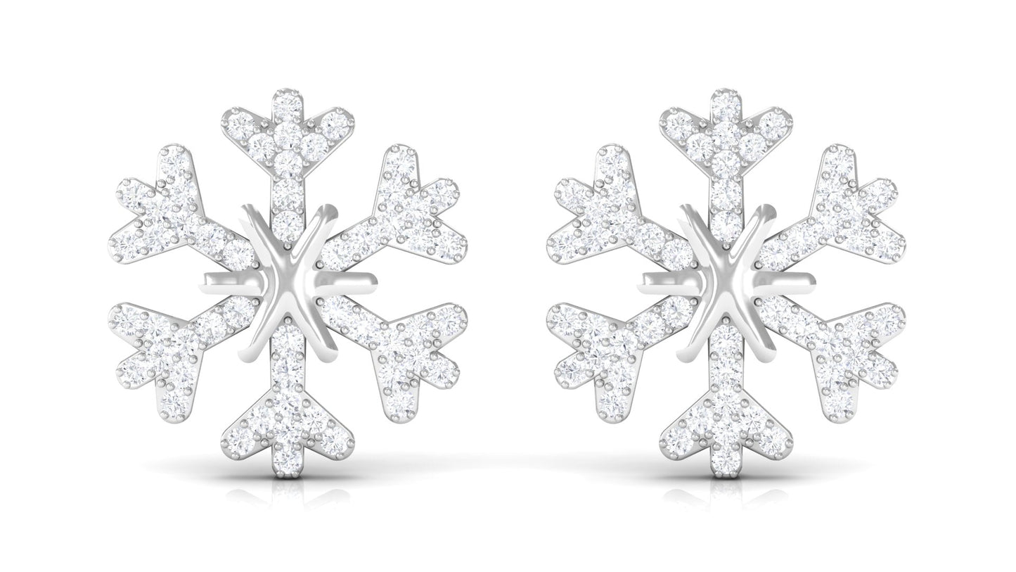 Natural Diamond Snowflake Earrings with Screw Back