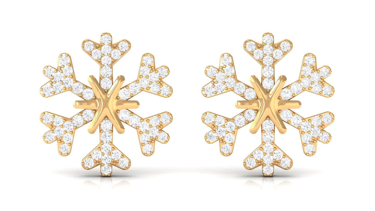 Natural Diamond Snowflake Earrings with Screw Back