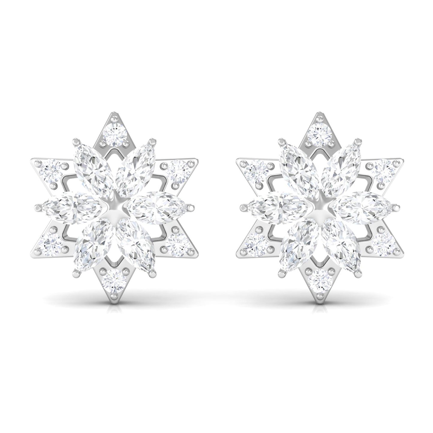 Round Diamond Flower Stud Earrings With Screw Back
