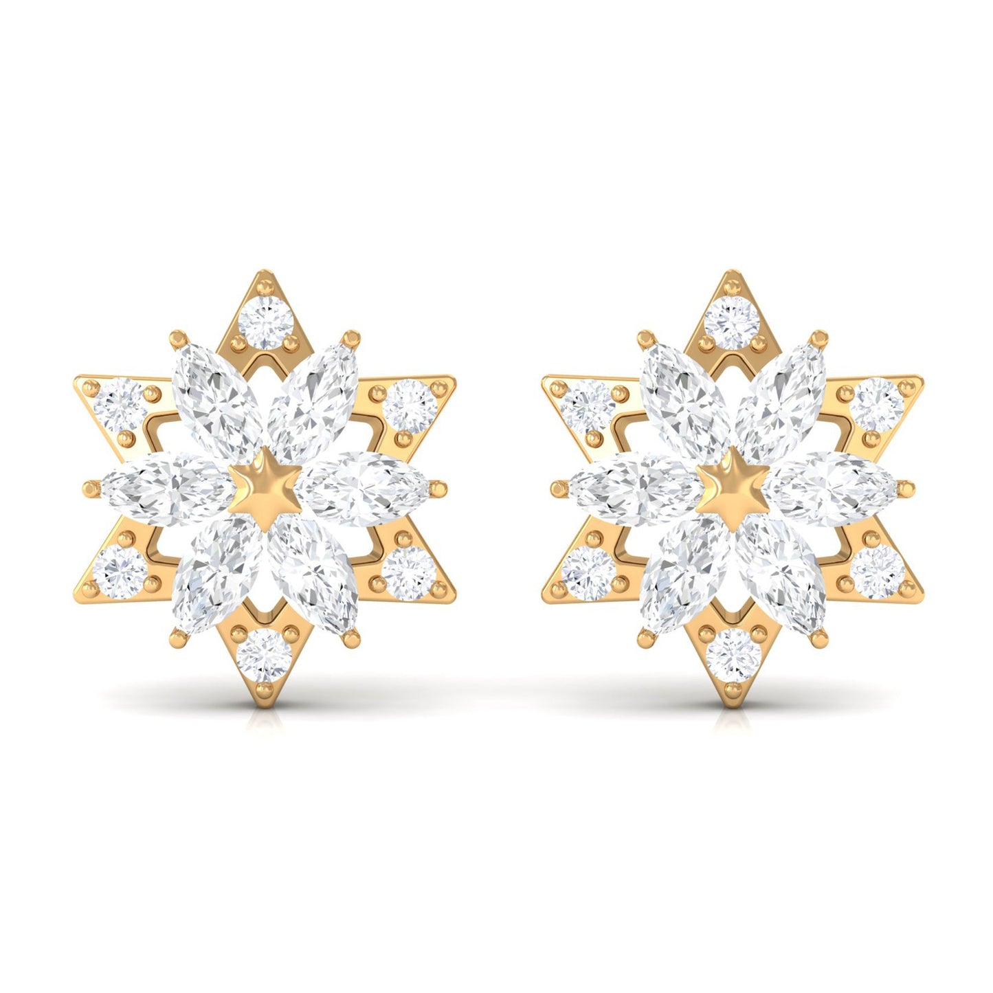 Round Diamond Flower Stud Earrings With Screw Back