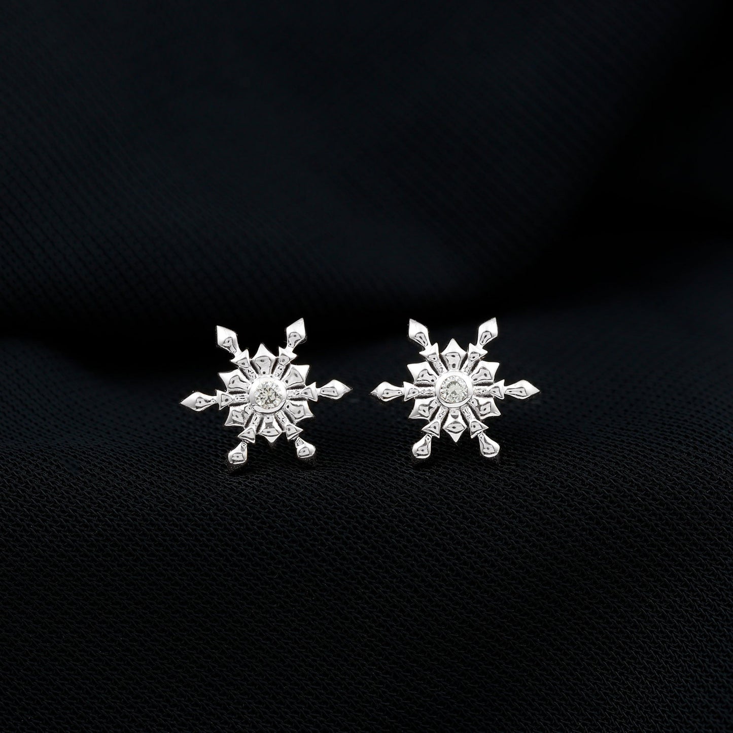 Bezel Set Diamond Snowflake Stud Earrings