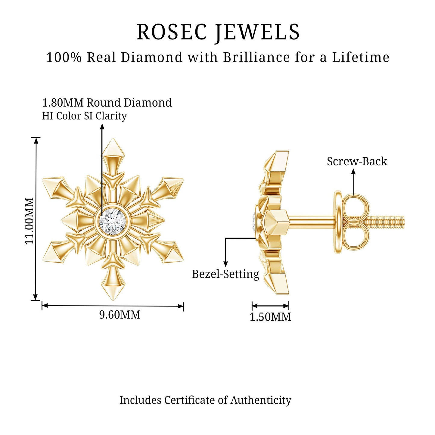 Bezel Set Diamond Snowflake Stud Earrings