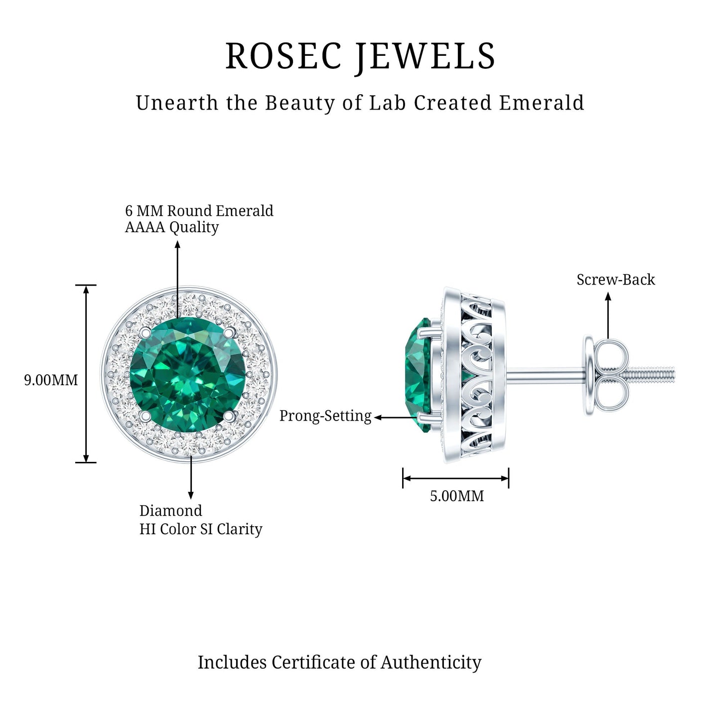 Lab Created Emerald and Diamond Wedding Stud Earrings