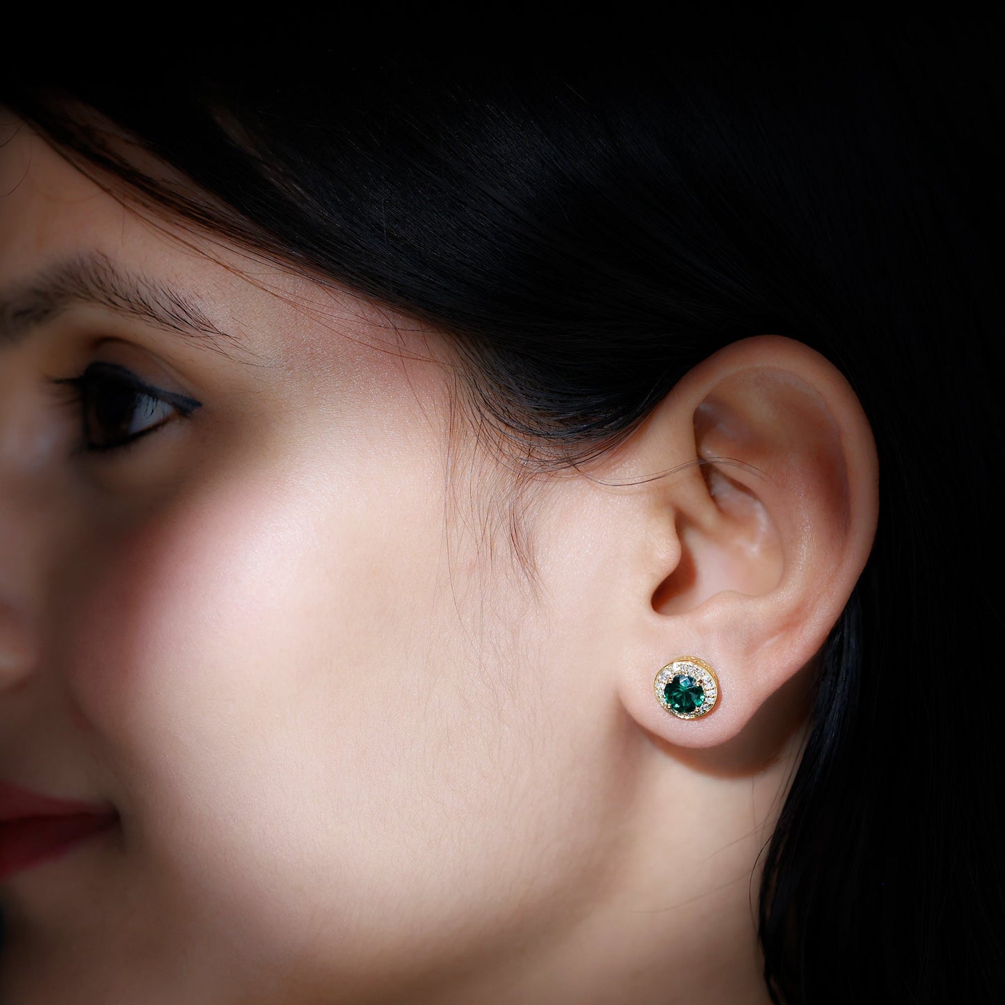 Lab Created Emerald and Diamond Wedding Stud Earrings