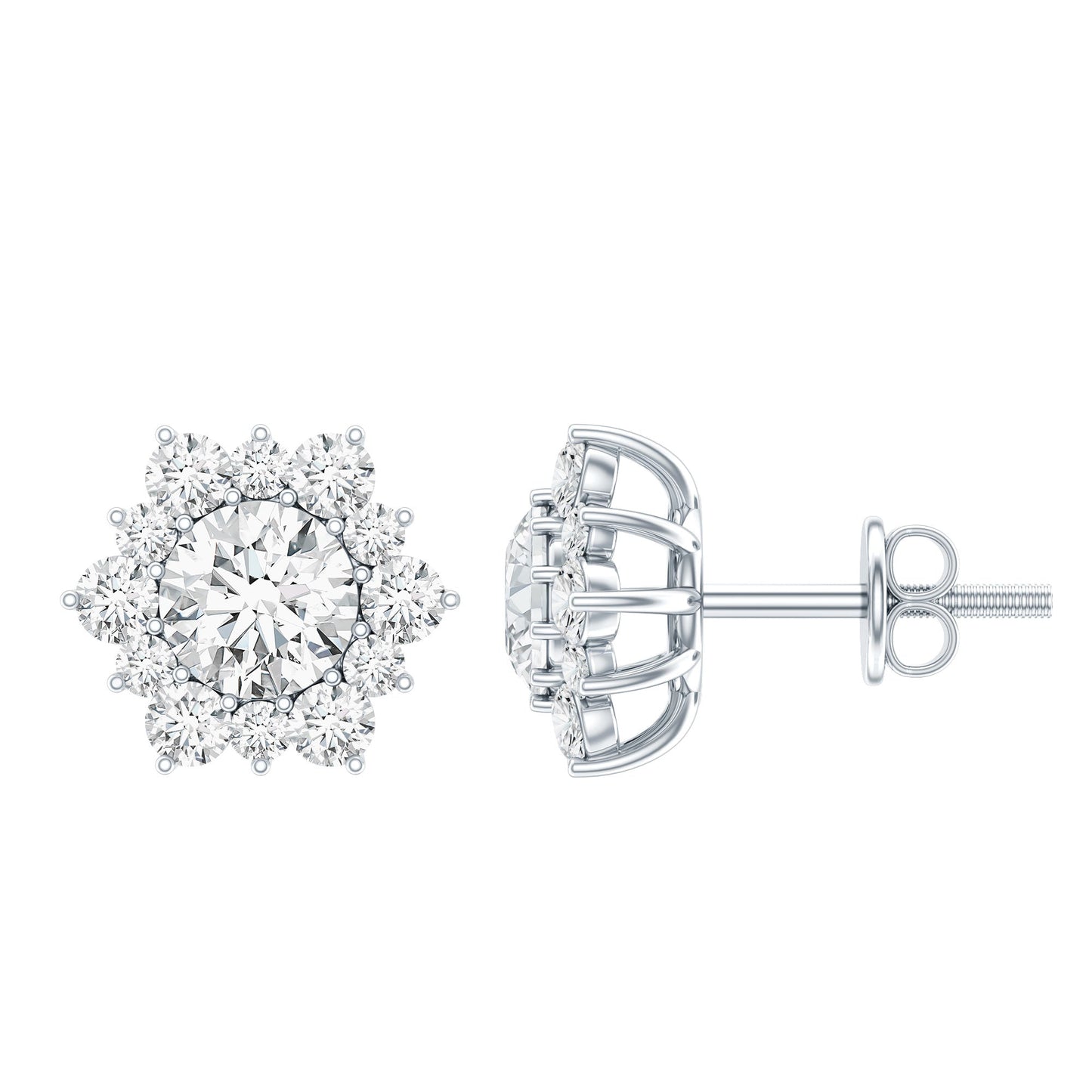 Certified Moissanite Floral Stud Earrings with Halo