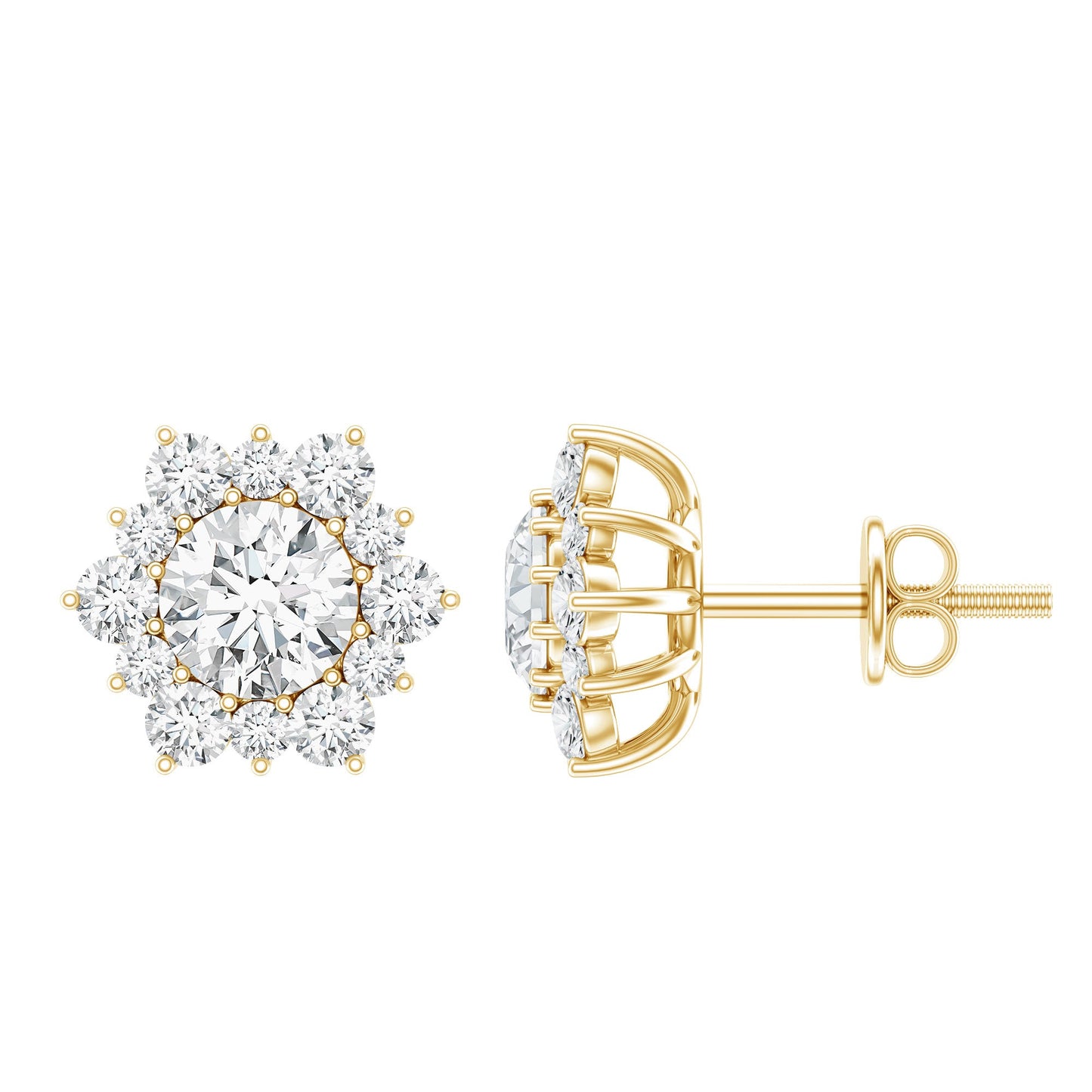 Certified Moissanite Floral Stud Earrings with Halo