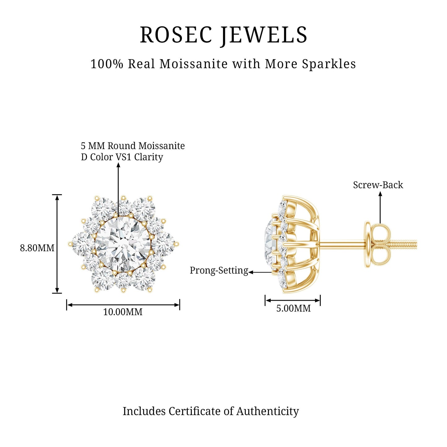 Certified Moissanite Floral Stud Earrings with Halo