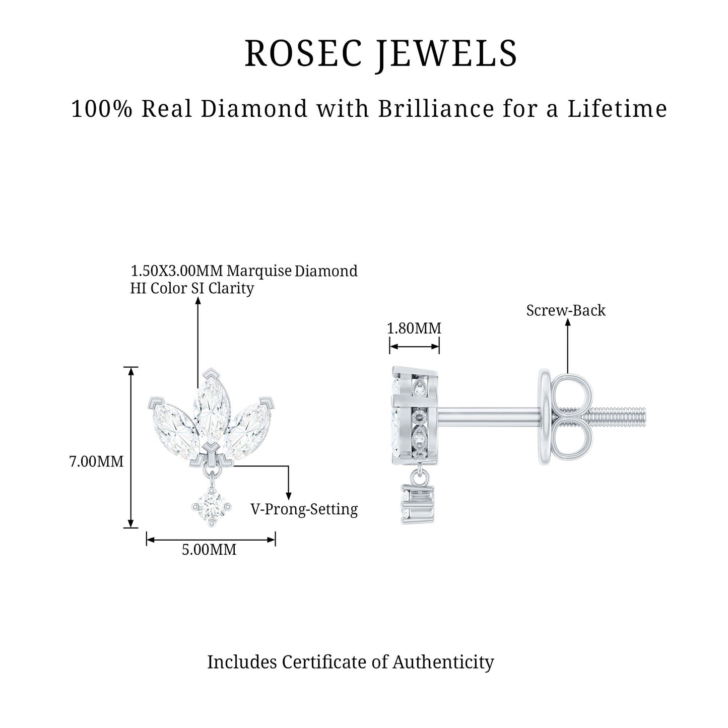 Genuine Diamond Lotus Flower Earrings for Women