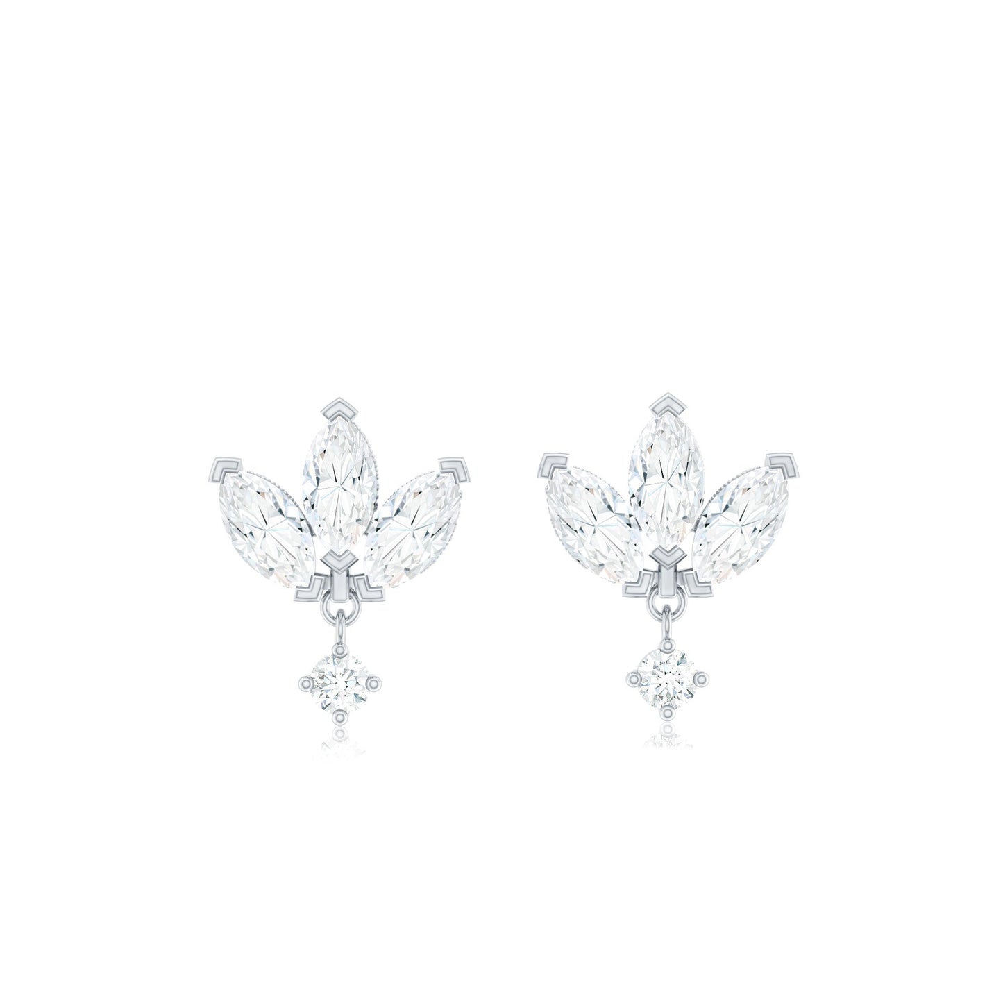 Genuine Diamond Lotus Flower Earrings for Women