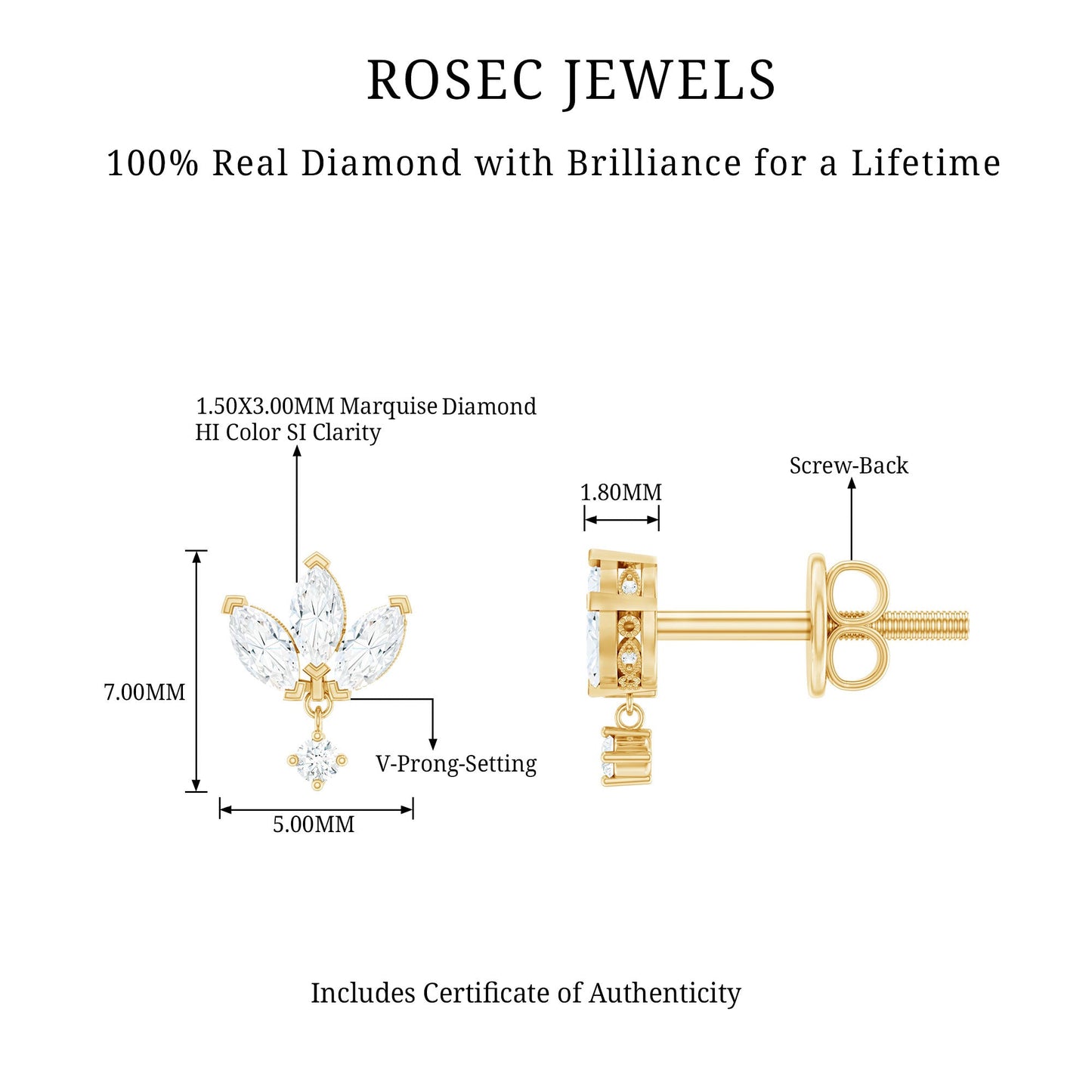 Genuine Diamond Lotus Flower Earrings for Women
