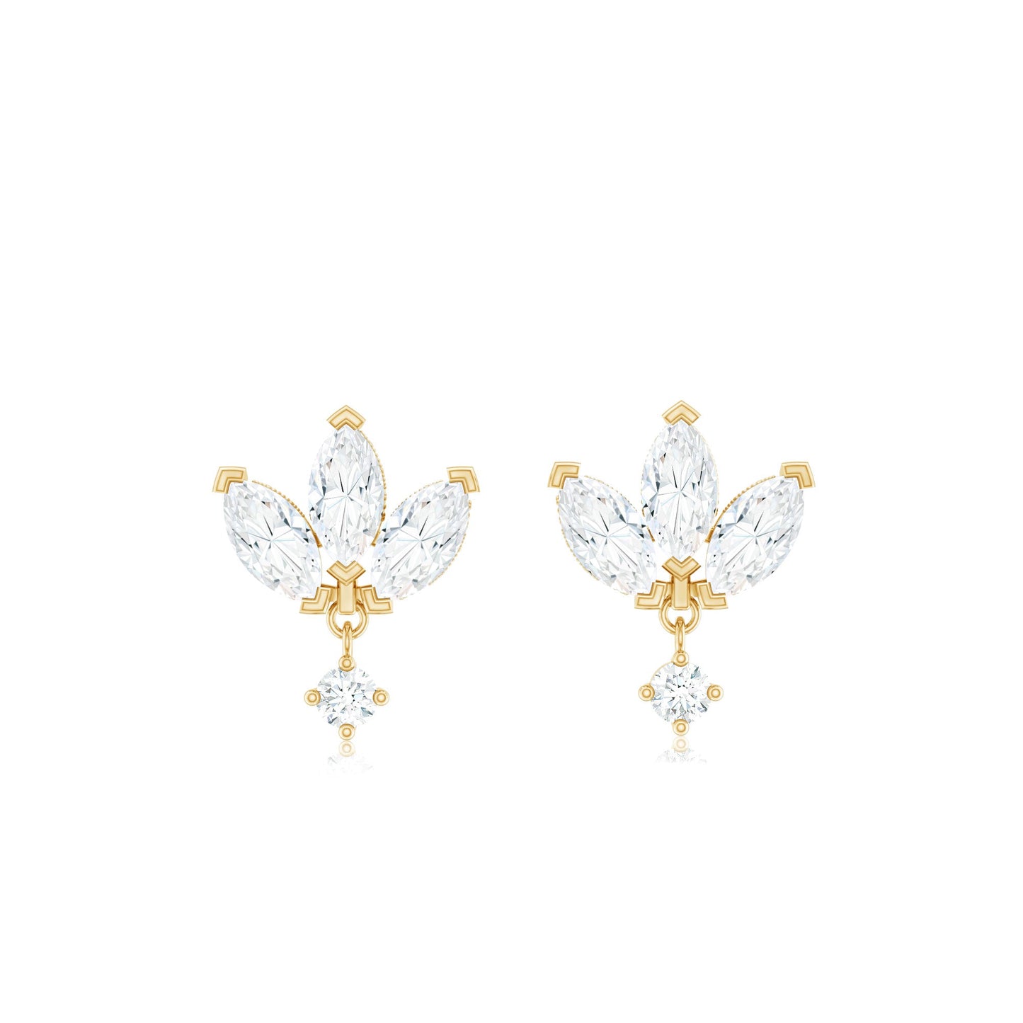 Genuine Diamond Lotus Flower Earrings for Women
