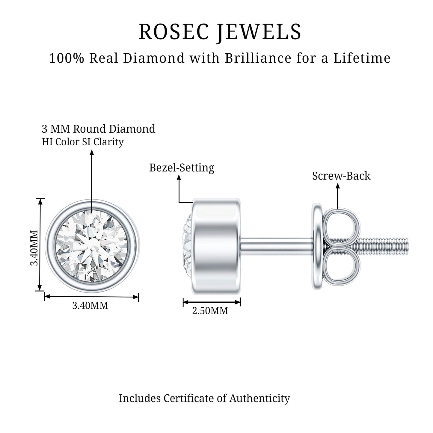 Minimalistic Bezel Set Diamond Stud Earrings