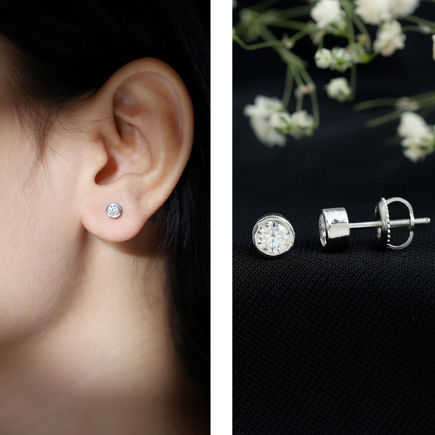 Minimalistic Bezel Set Diamond Stud Earrings
