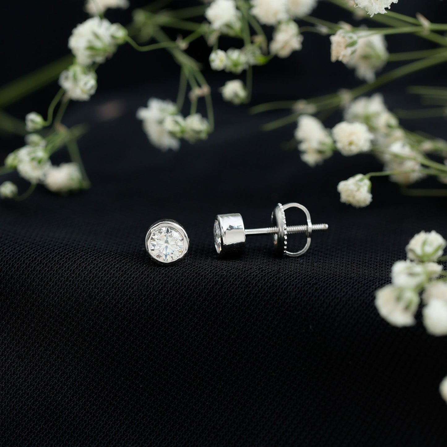 Minimalistic Bezel Set Diamond Stud Earrings