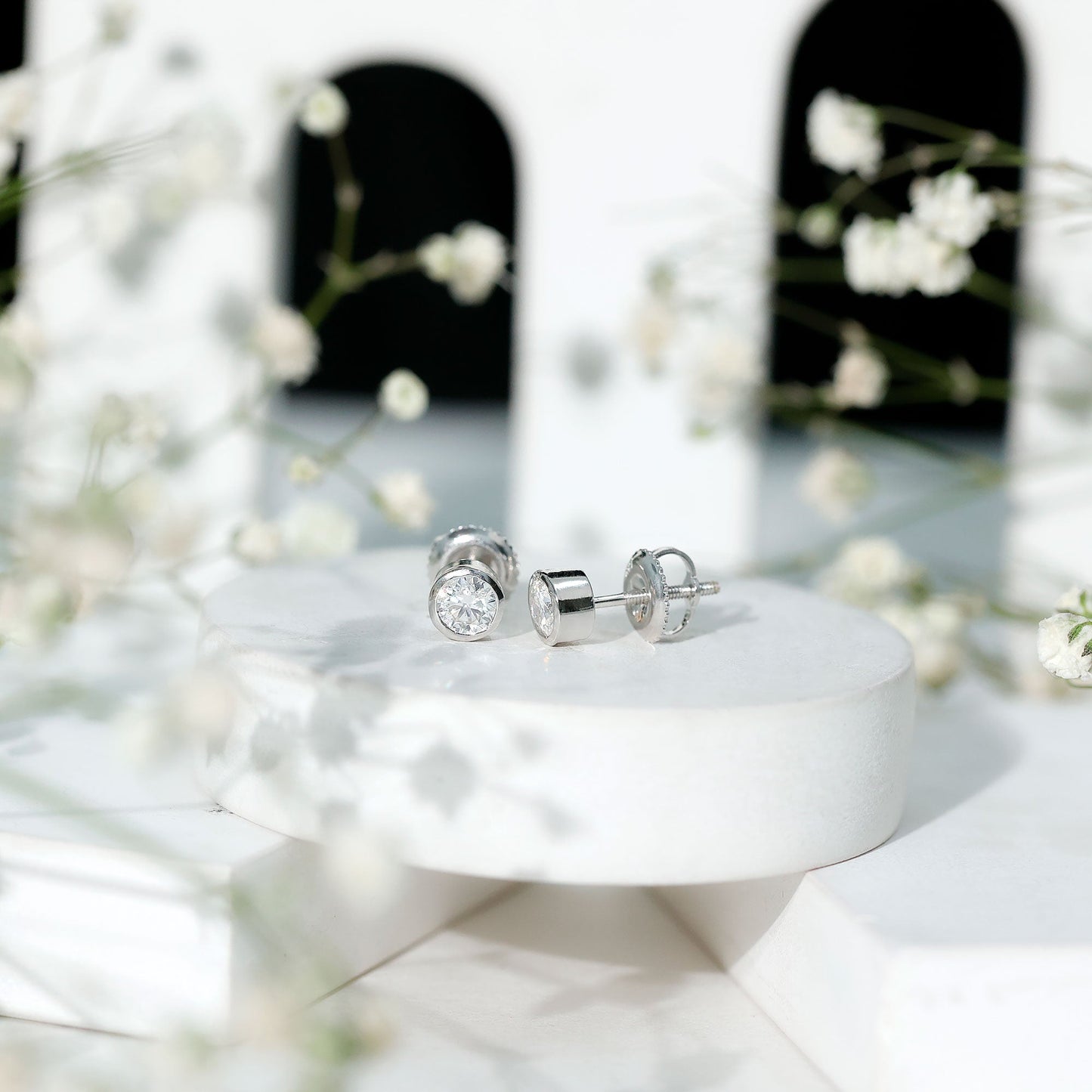 Minimalistic Bezel Set Diamond Stud Earrings