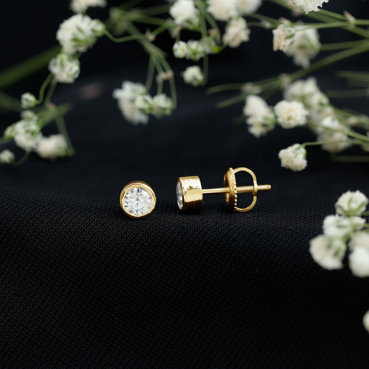 Minimalistic Bezel Set Diamond Stud Earrings