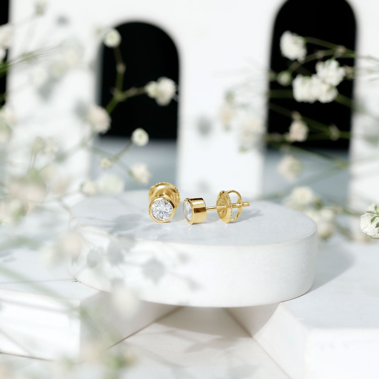 Minimalistic Bezel Set Diamond Stud Earrings