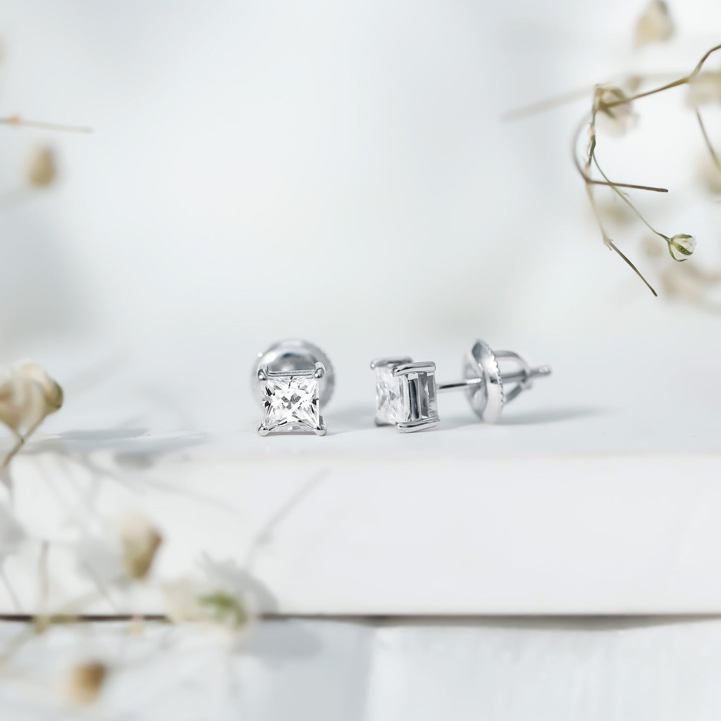 Princess Cut Moissanite Solitaire Stud Earrings for Women