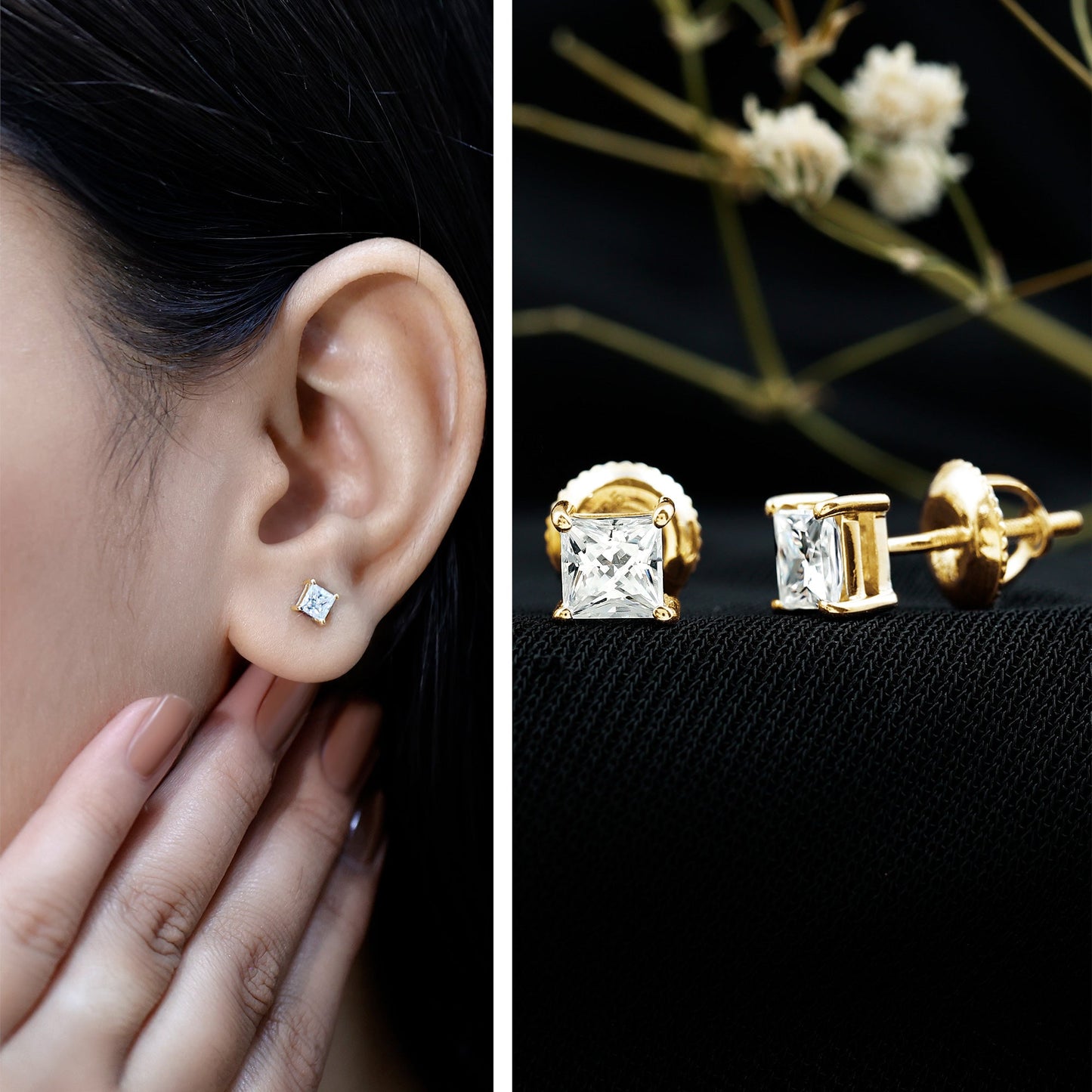 Princess Cut Moissanite Solitaire Stud Earrings for Women