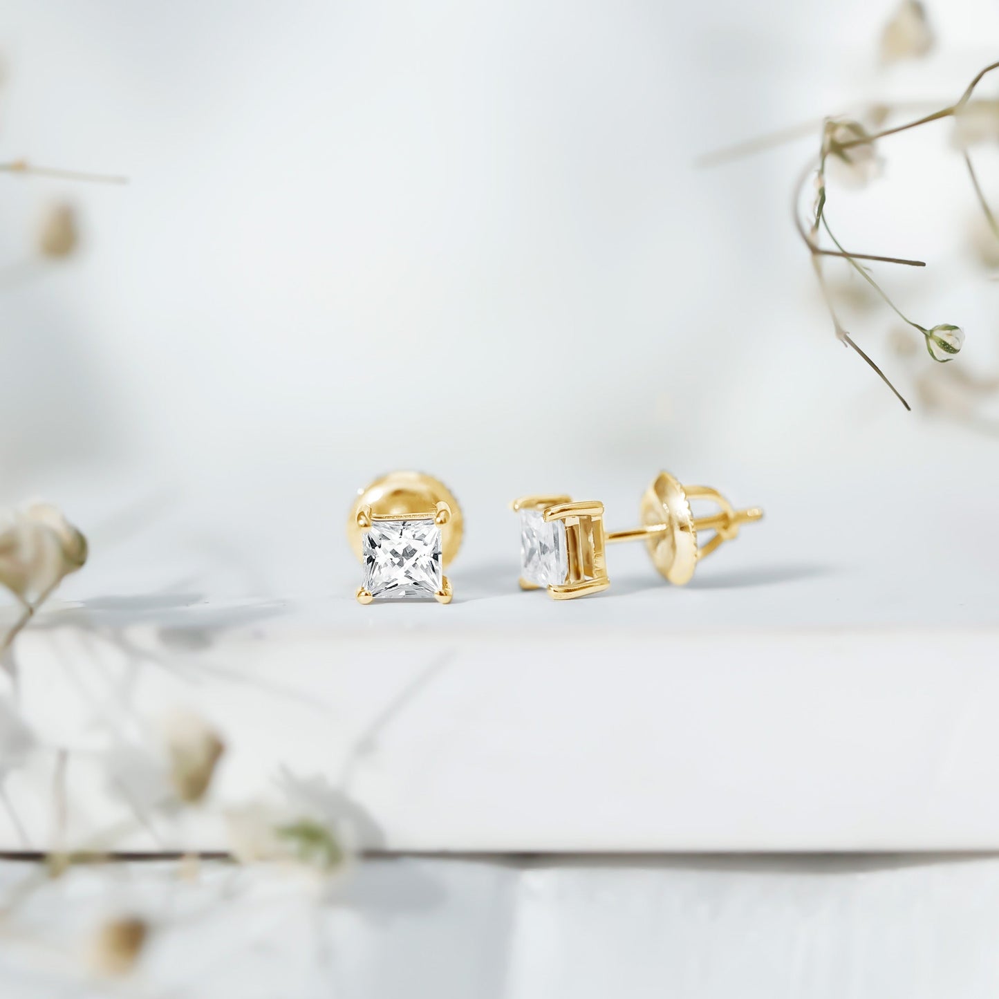 Princess Cut Moissanite Solitaire Stud Earrings for Women