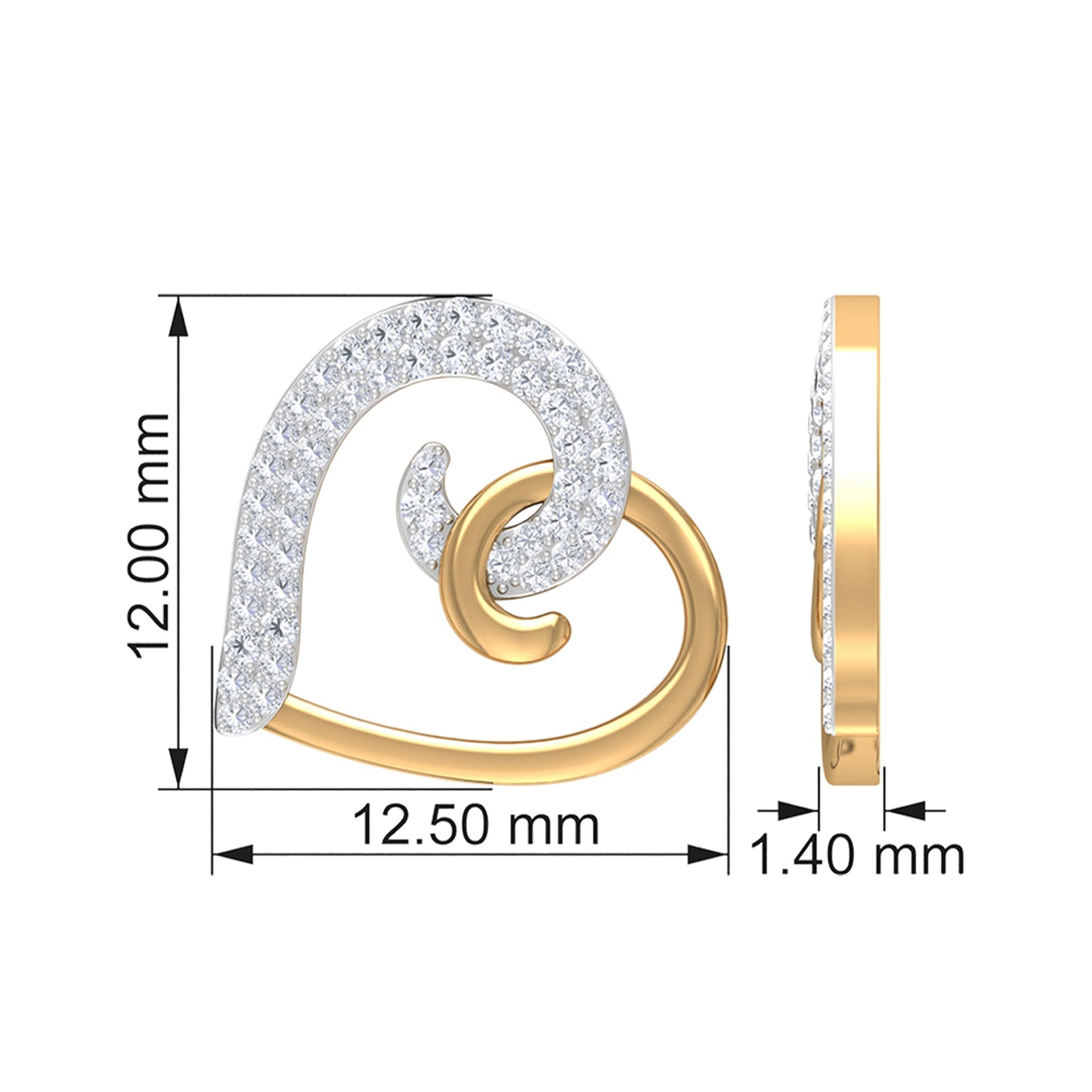 Certified Real Diamond Heart Earrings with Screw Back