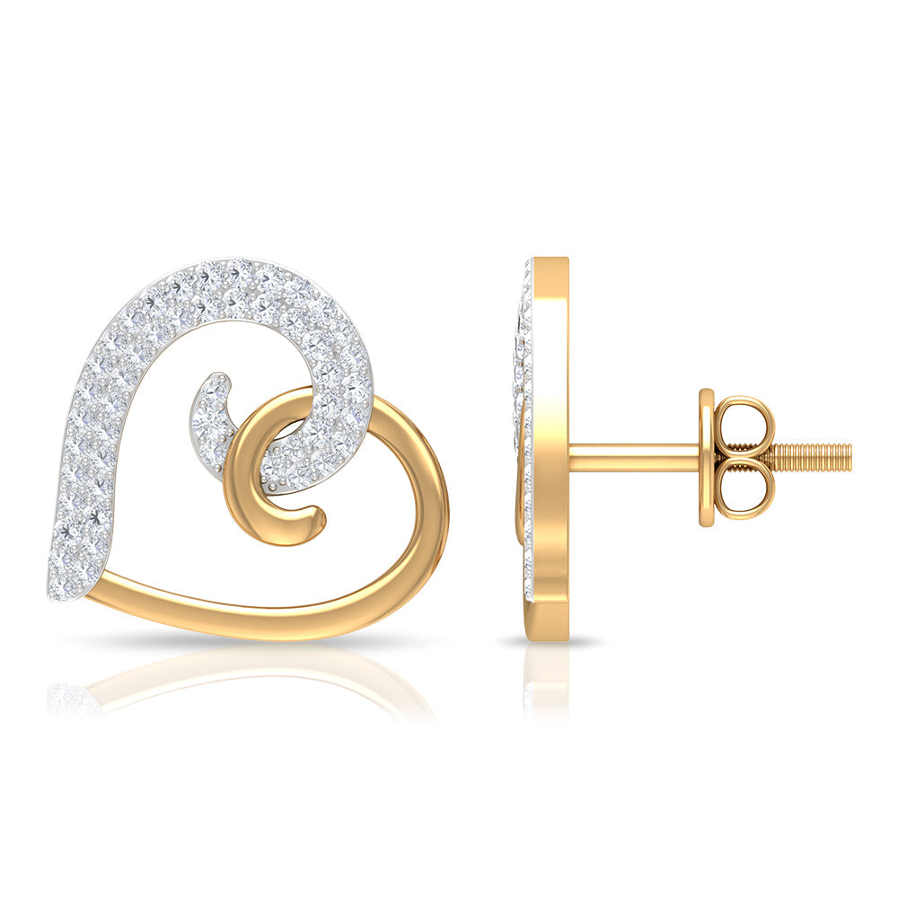 Certified Real Diamond Heart Earrings with Screw Back