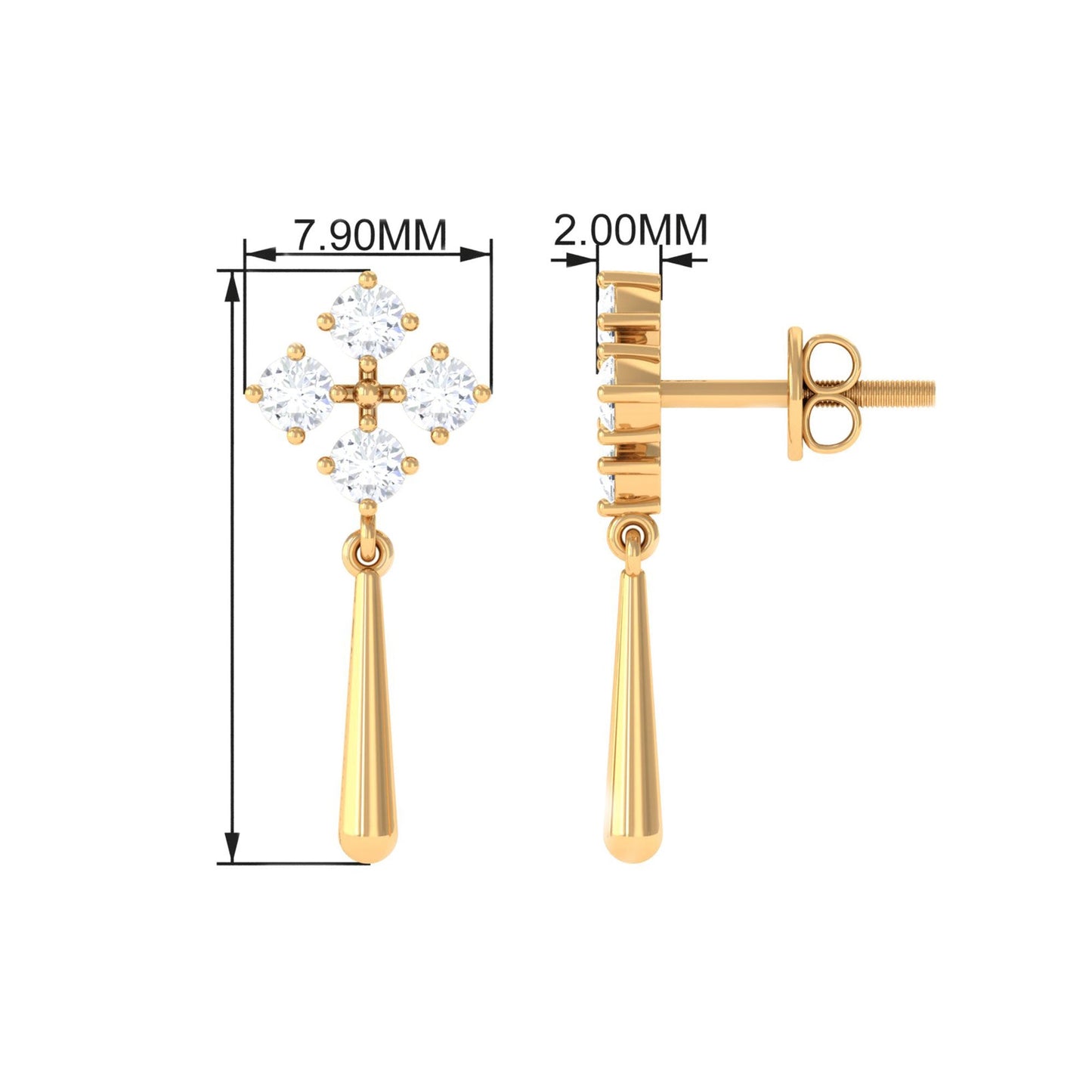 Minimal Diamond Dangle Drop Earrings with Screw Back