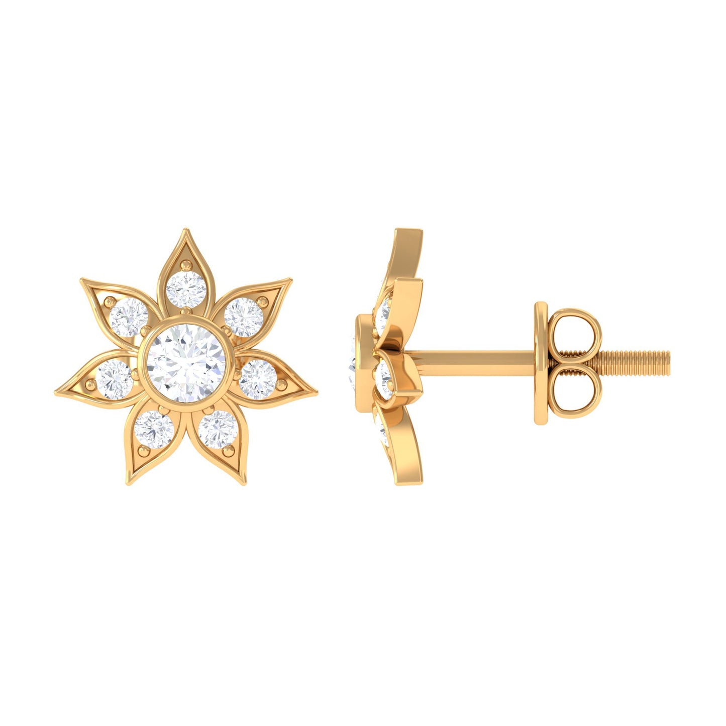 Natural Diamond Flower Earrings with Screw Back