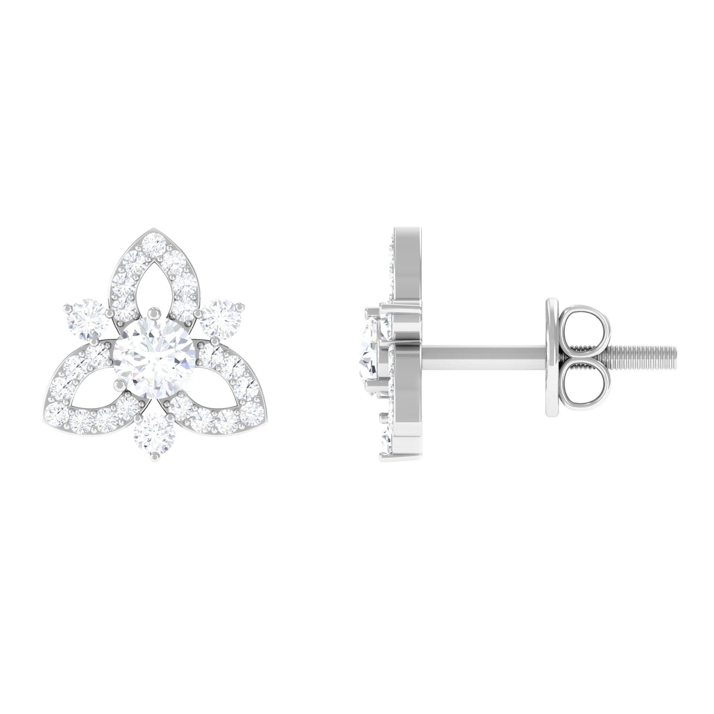 Genuine Diamond Floral Stud Earrings for Women