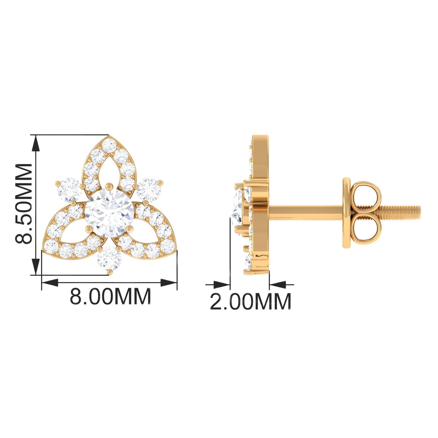 Genuine Diamond Floral Stud Earrings for Women
