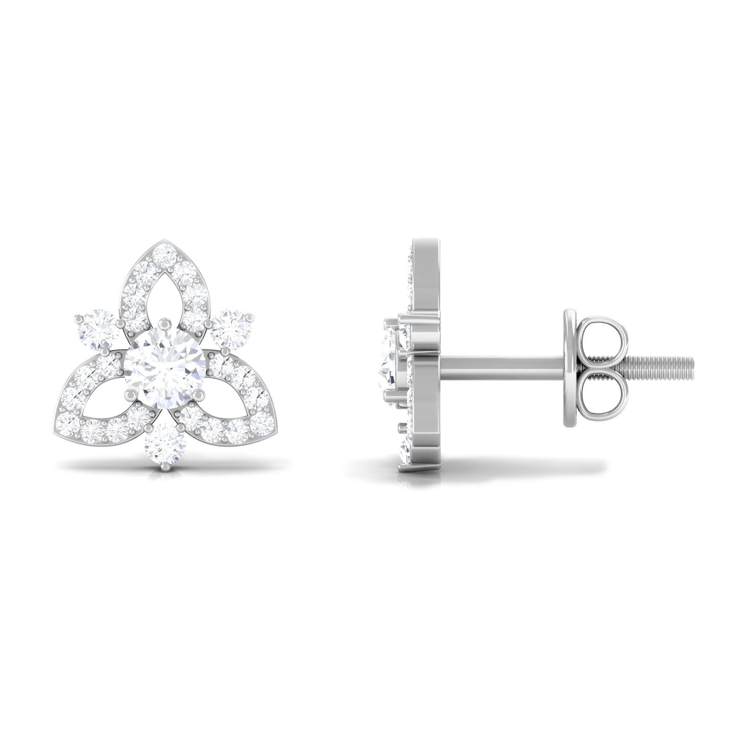 Genuine Diamond Floral Stud Earrings for Women