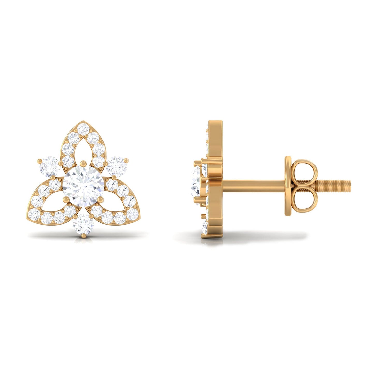 Genuine Diamond Floral Stud Earrings for Women