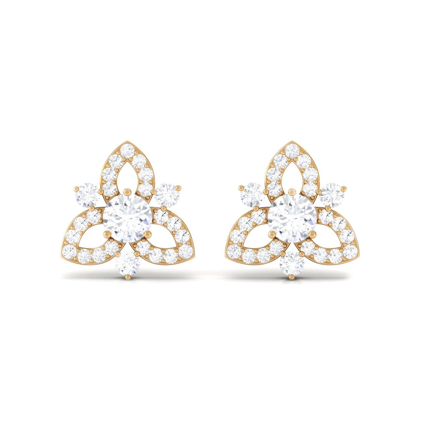Genuine Diamond Floral Stud Earrings for Women