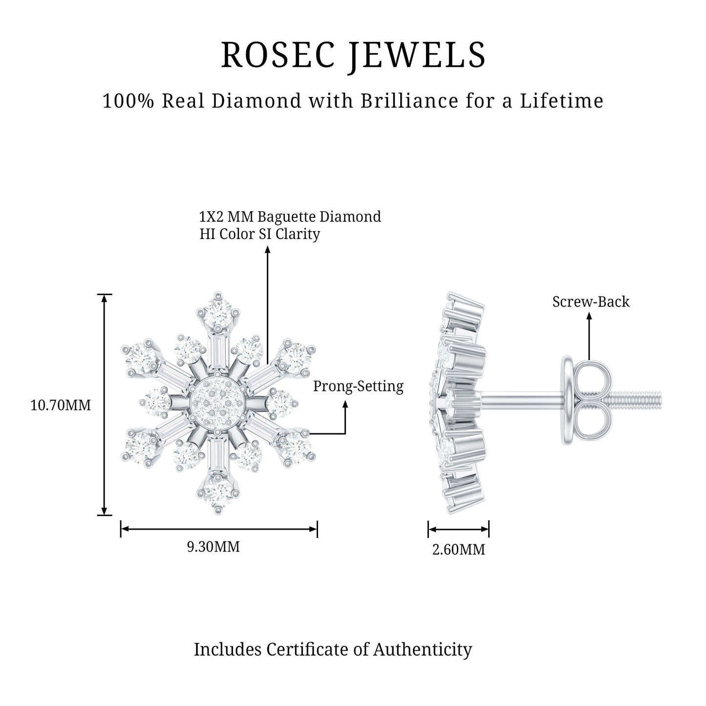 Genuine Diamond Snowflake Earrings for Christmas