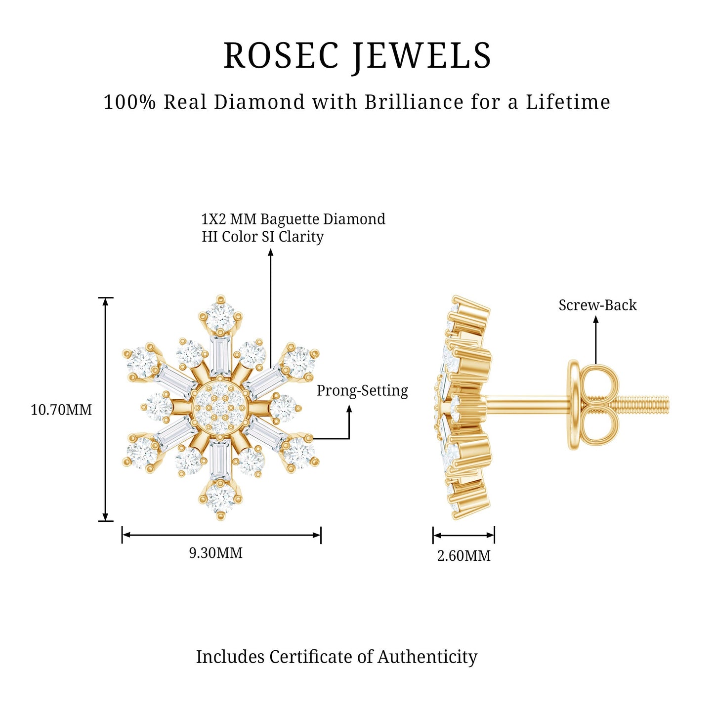 Genuine Diamond Snowflake Earrings for Christmas