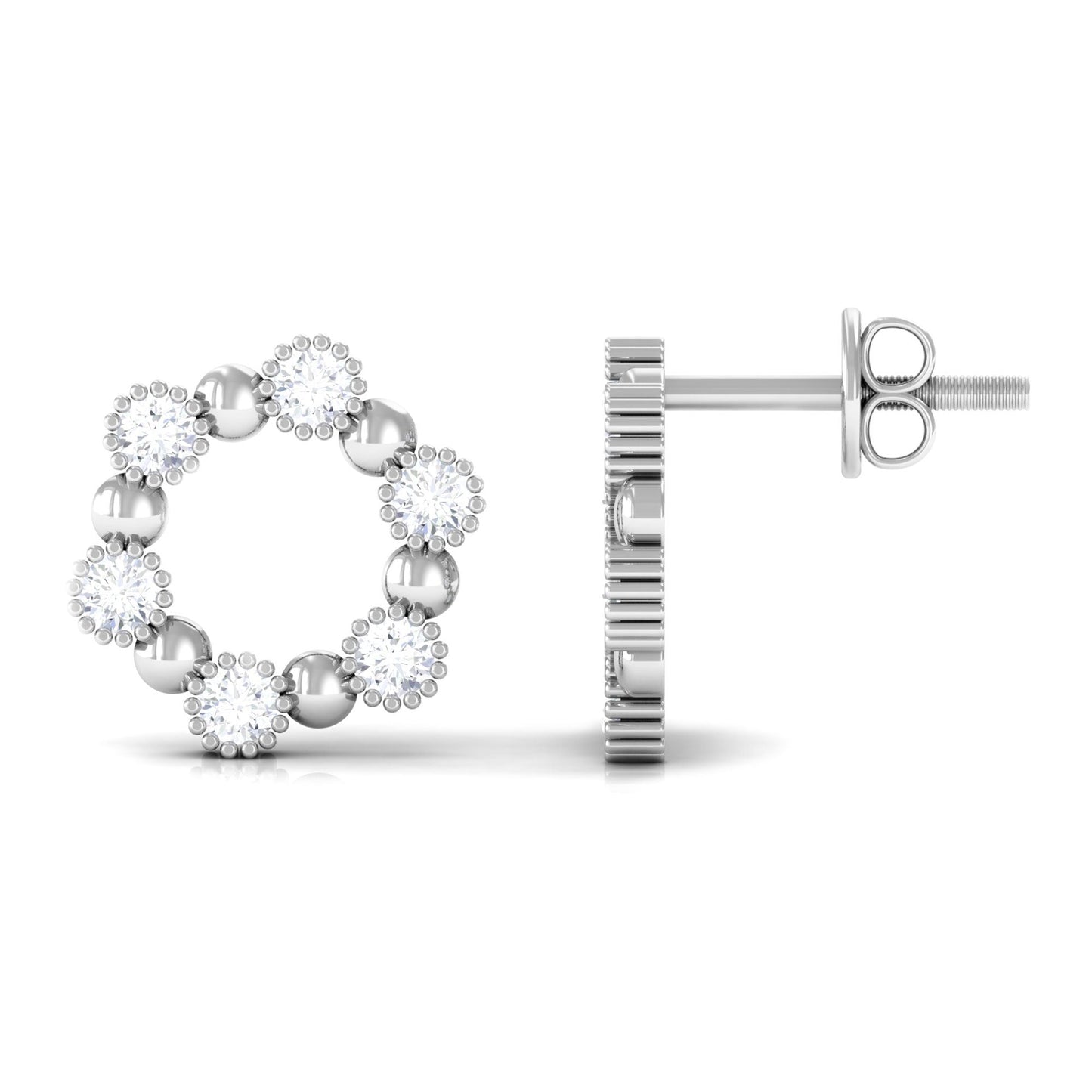 Real Diamond Circle Earrings with Screw Back