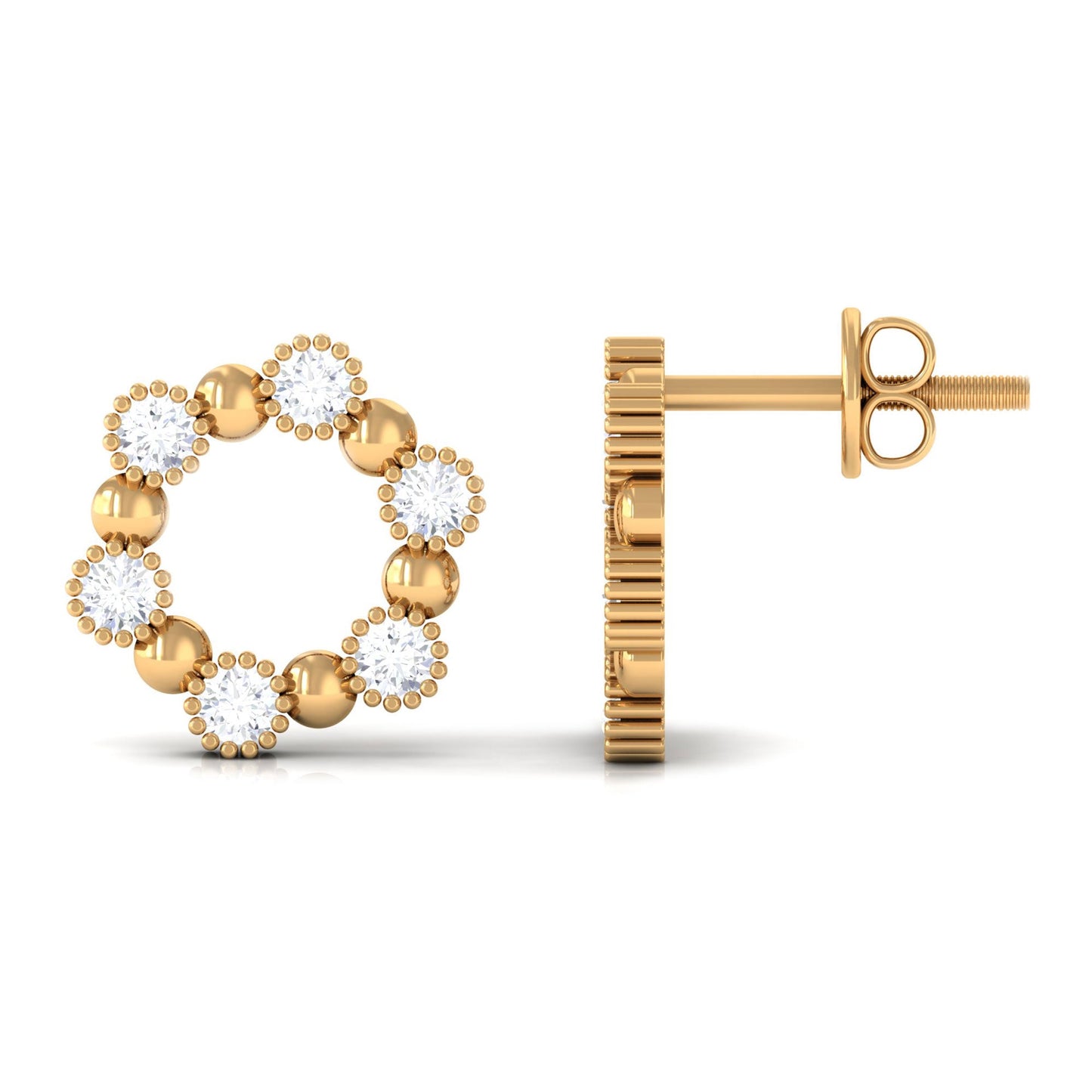 Real Diamond Circle Earrings with Screw Back