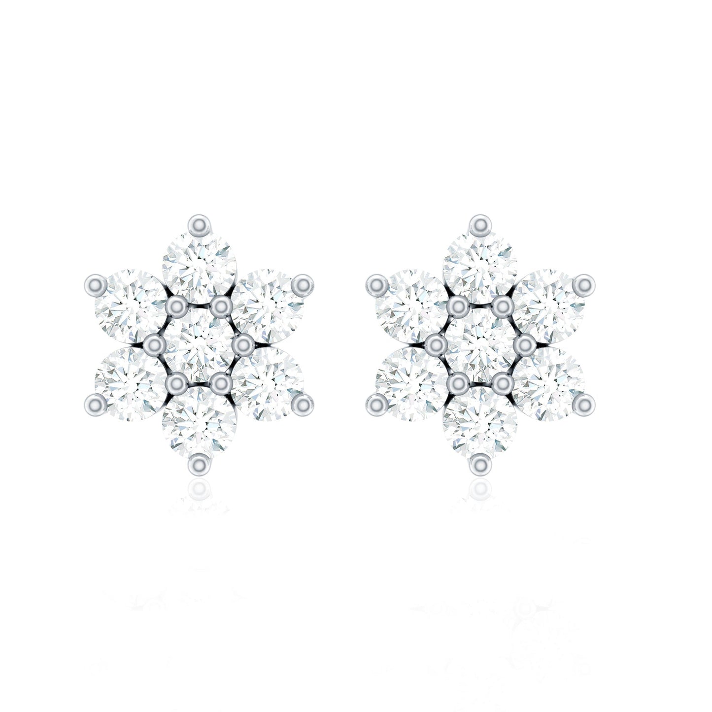 Certified Genuine Diamond Flower Earrings with Screw Back