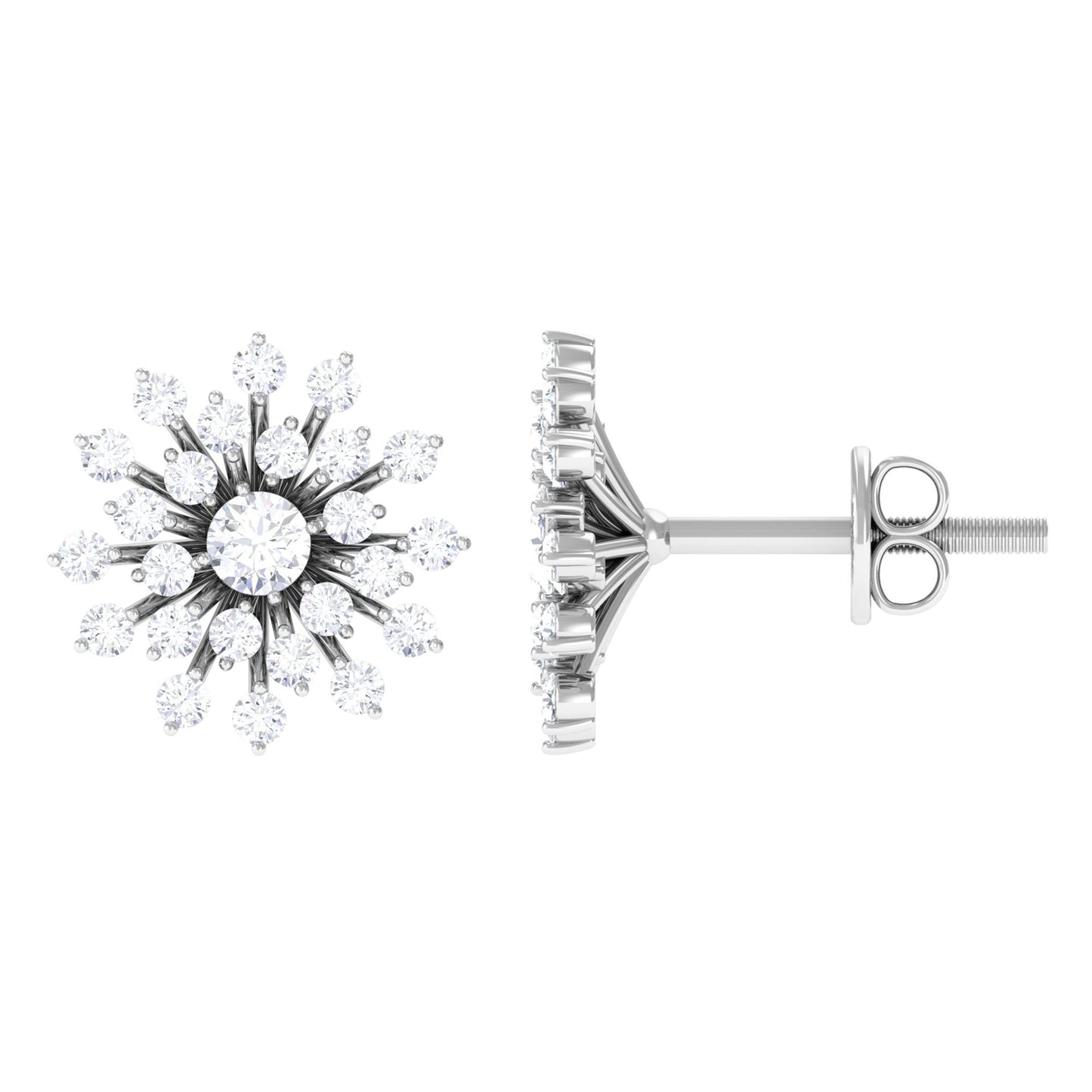 Certified Real Diamond Snowflake Earrings with Screw Back